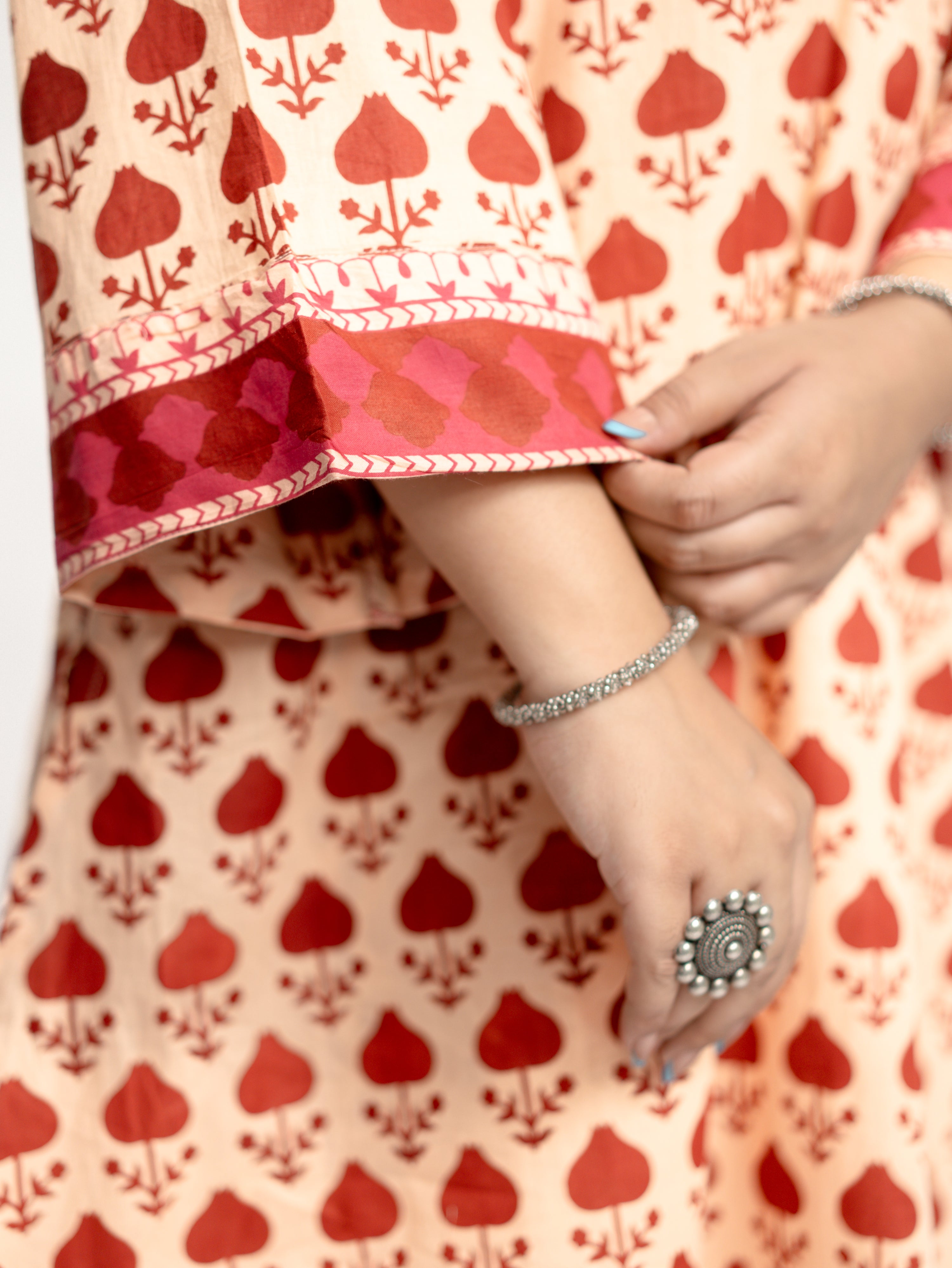 Gul Red Cotton Handblock Coord Set