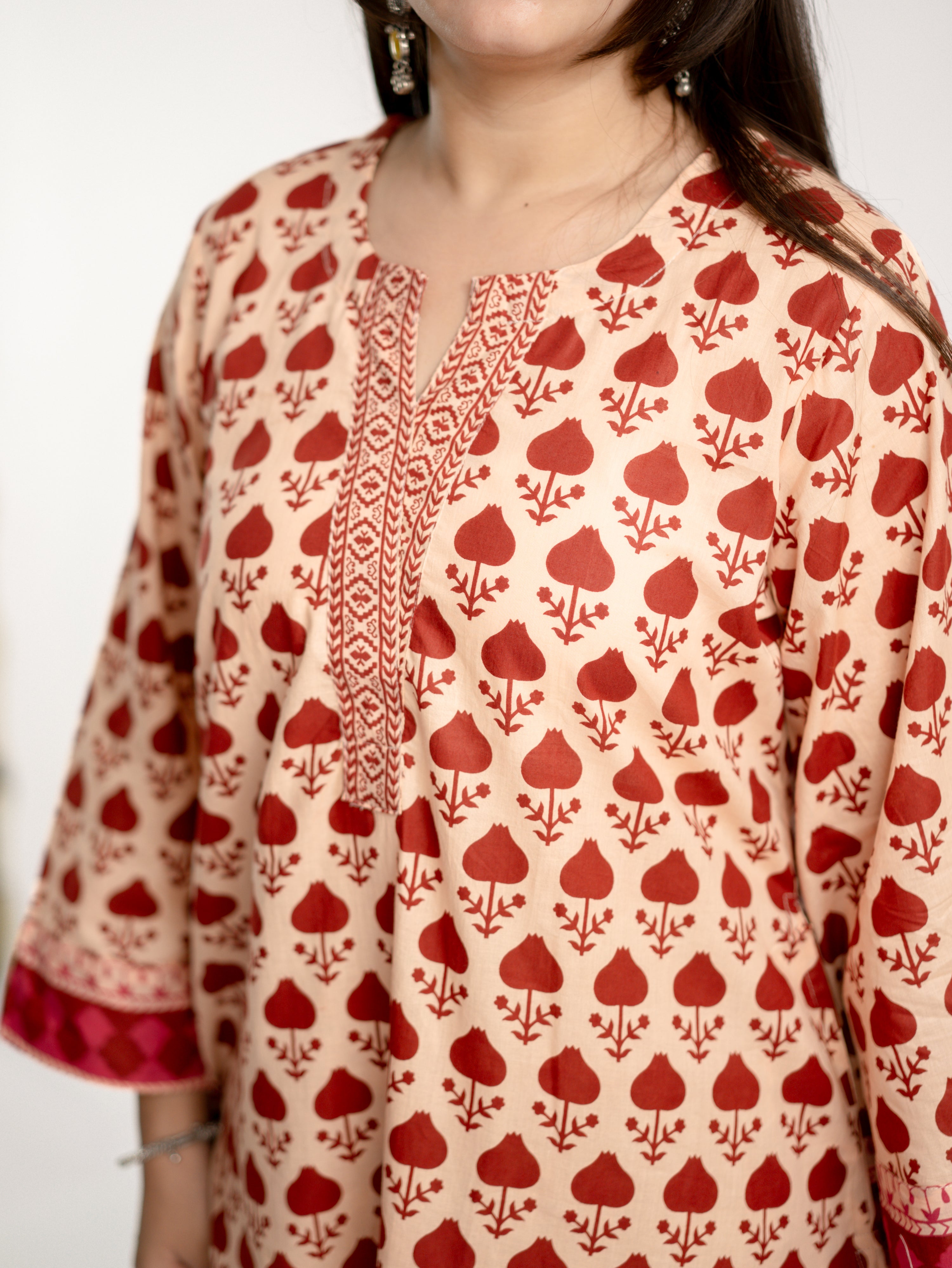 Gul Red Cotton Handblock Coord Set