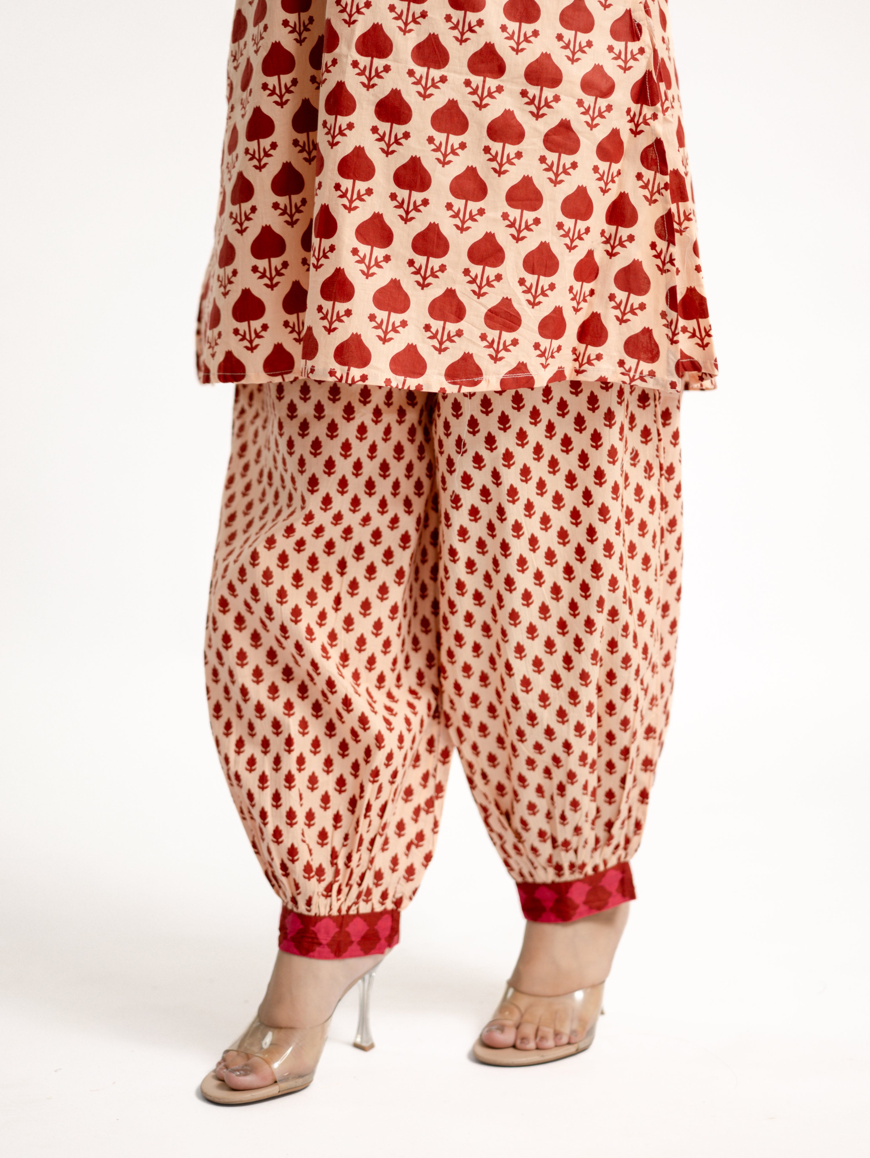 Gul Red Cotton Handblock Coord Set