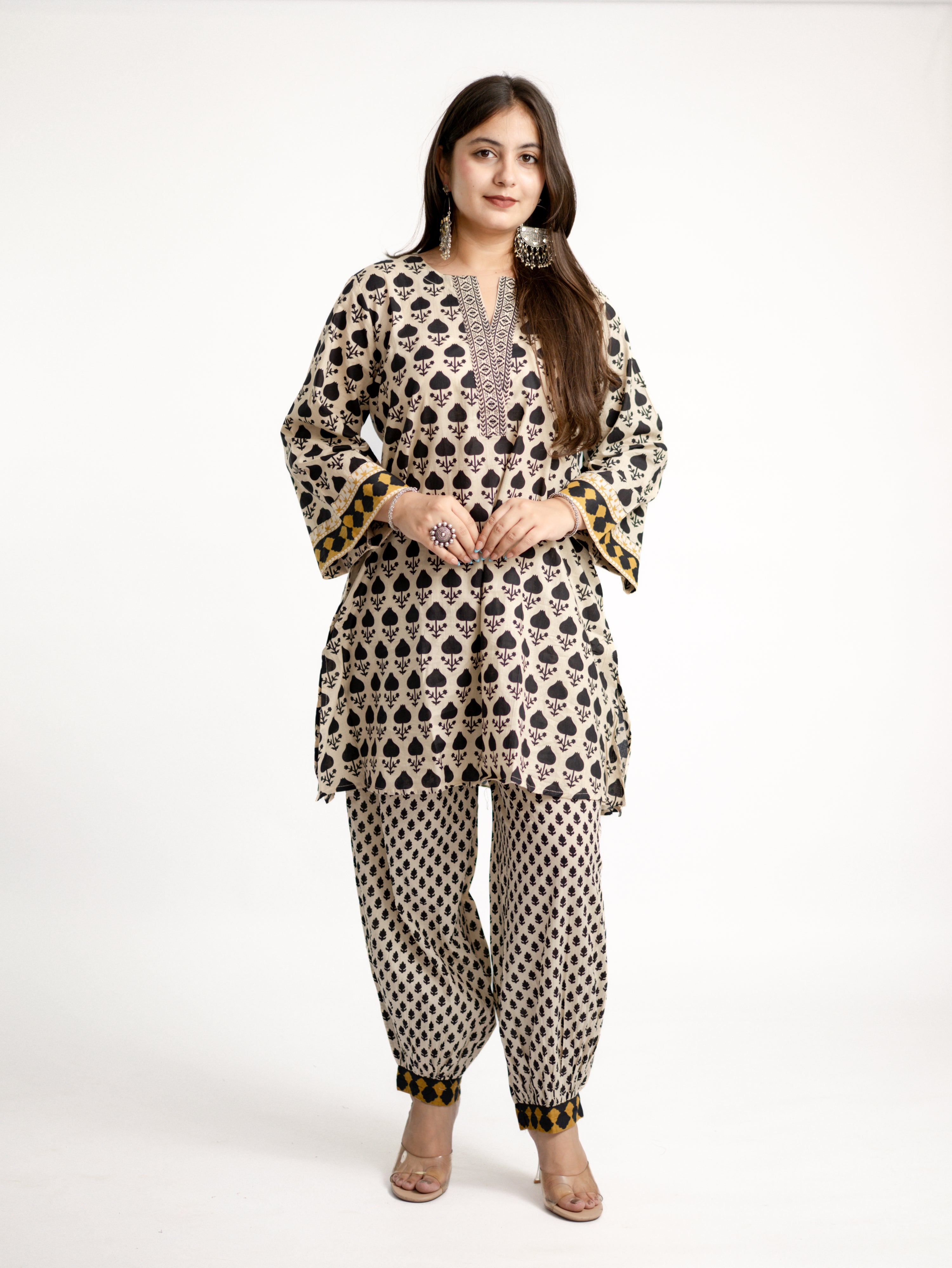 Gul Black Cotton Handblock Coord Set