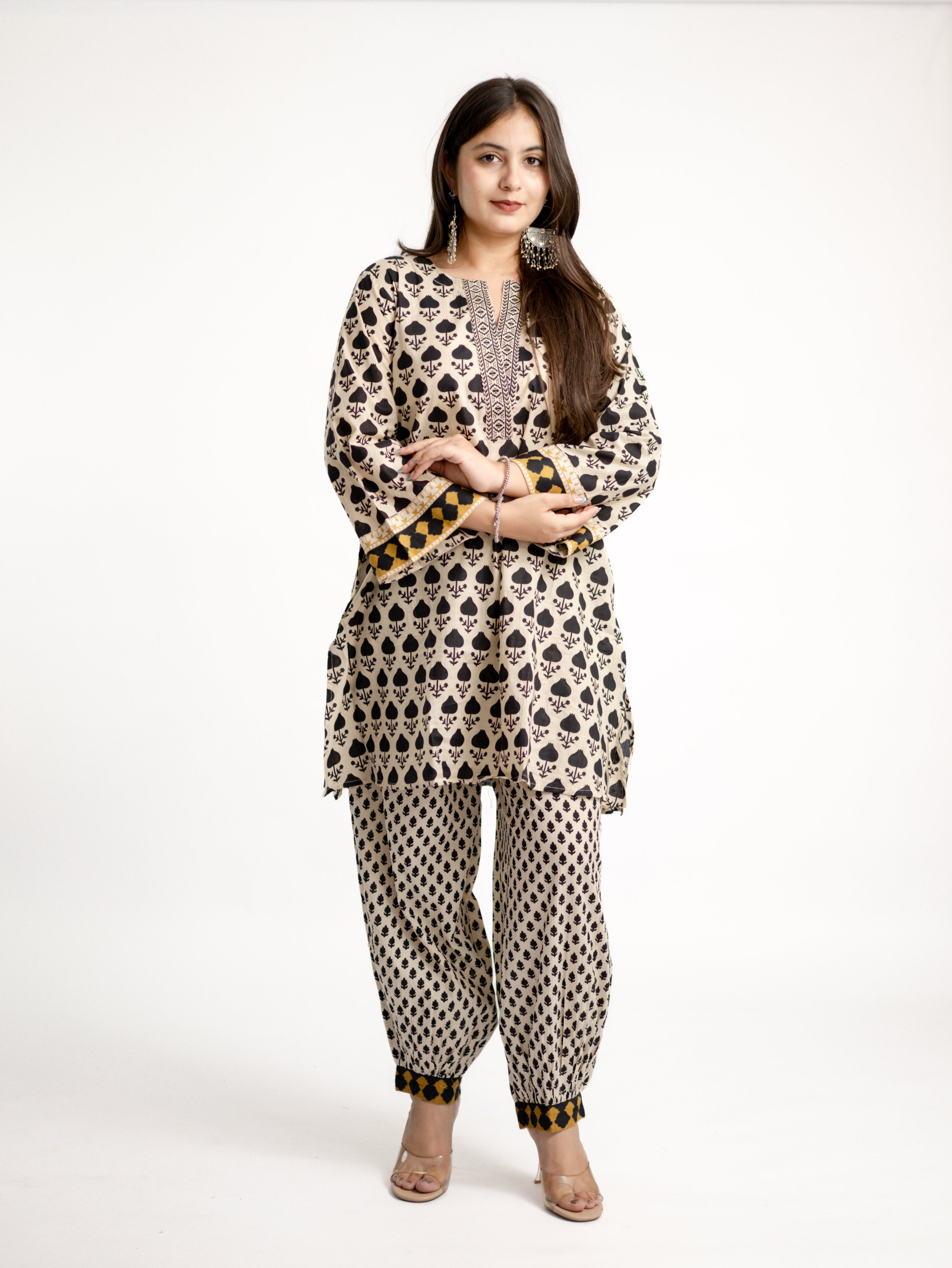 Gul Black Cotton Handblock Coord Set