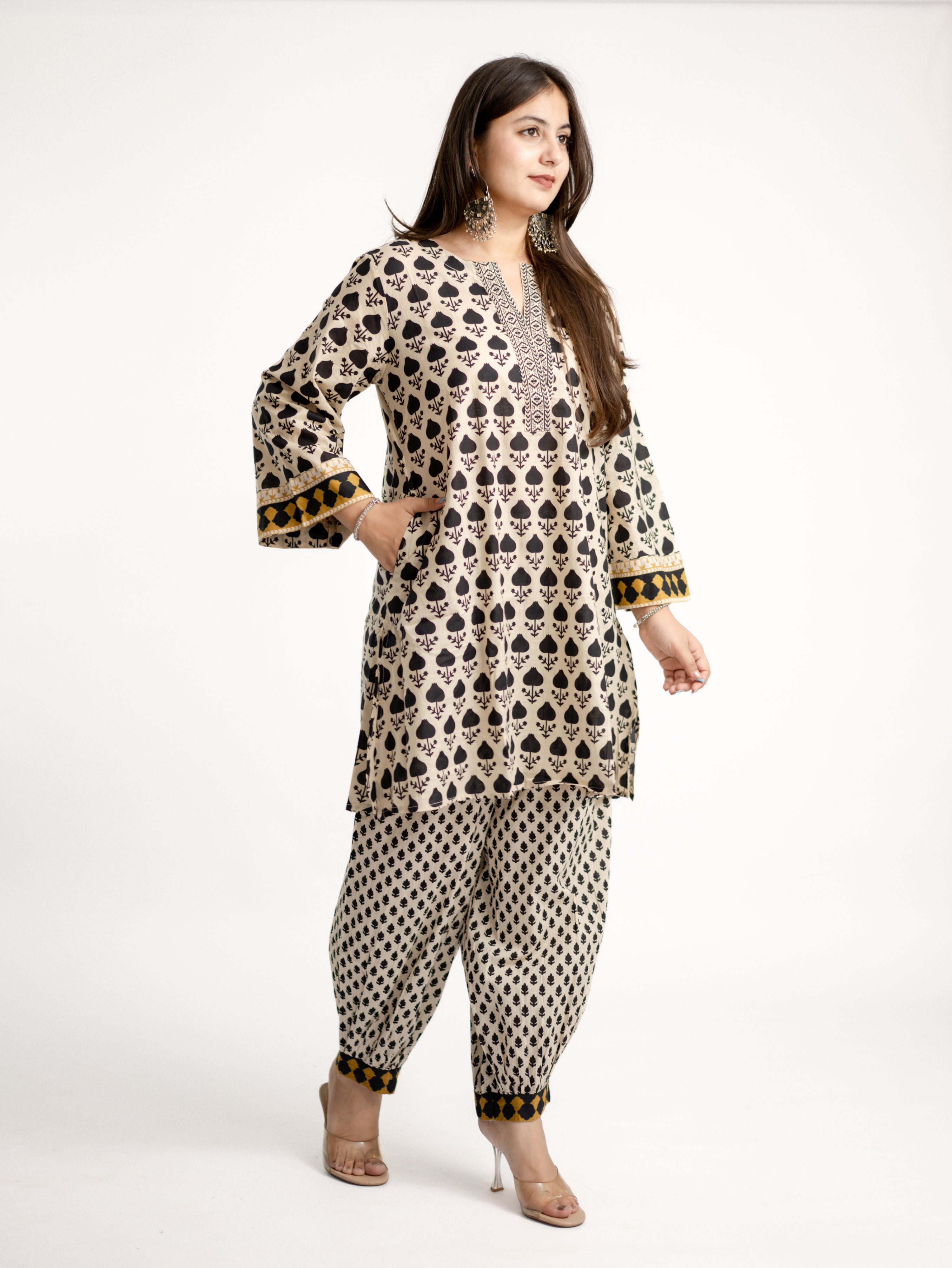 Gul Black Cotton Handblock Coord Set