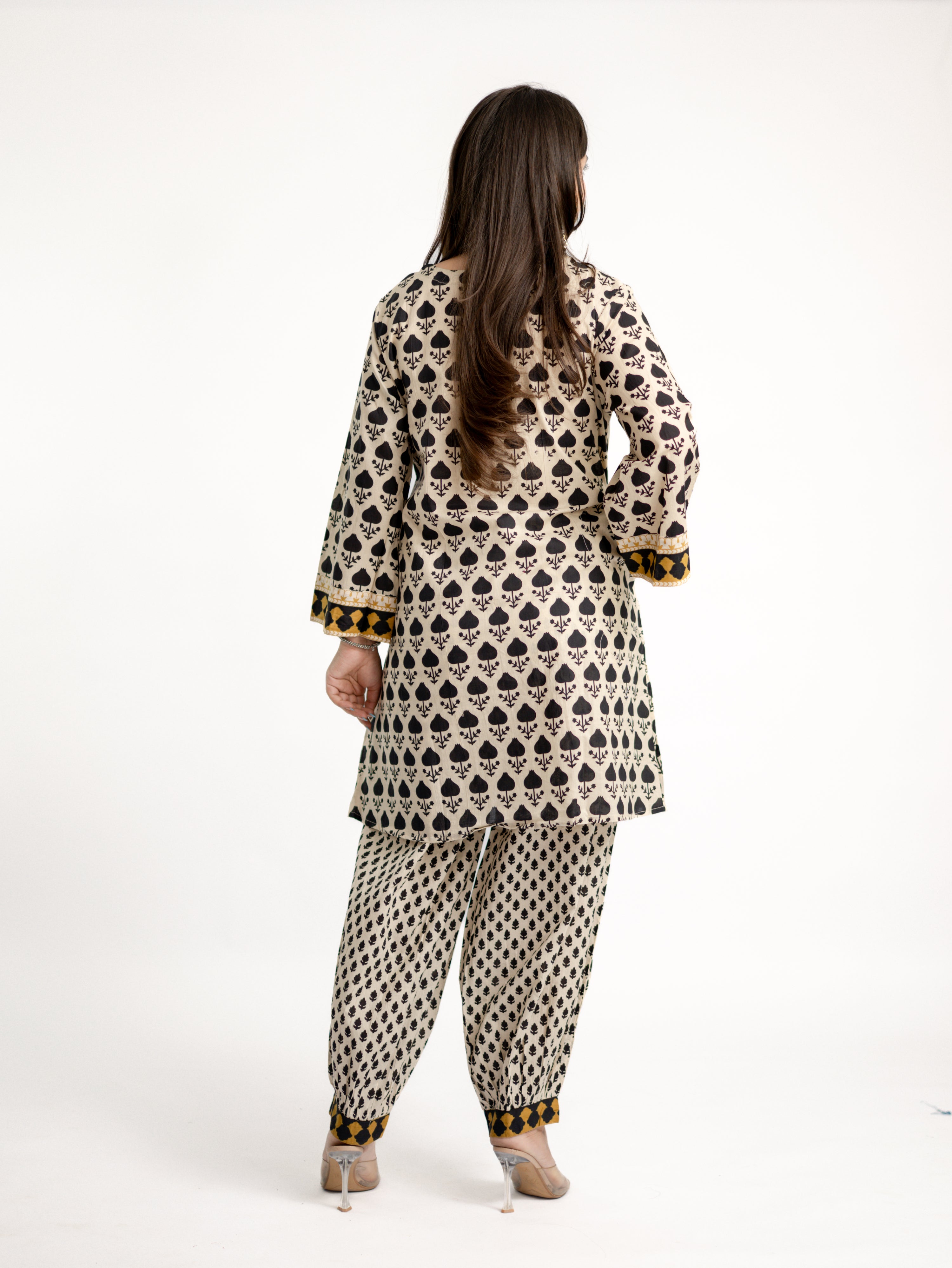 Gul Black Cotton Handblock Coord Set