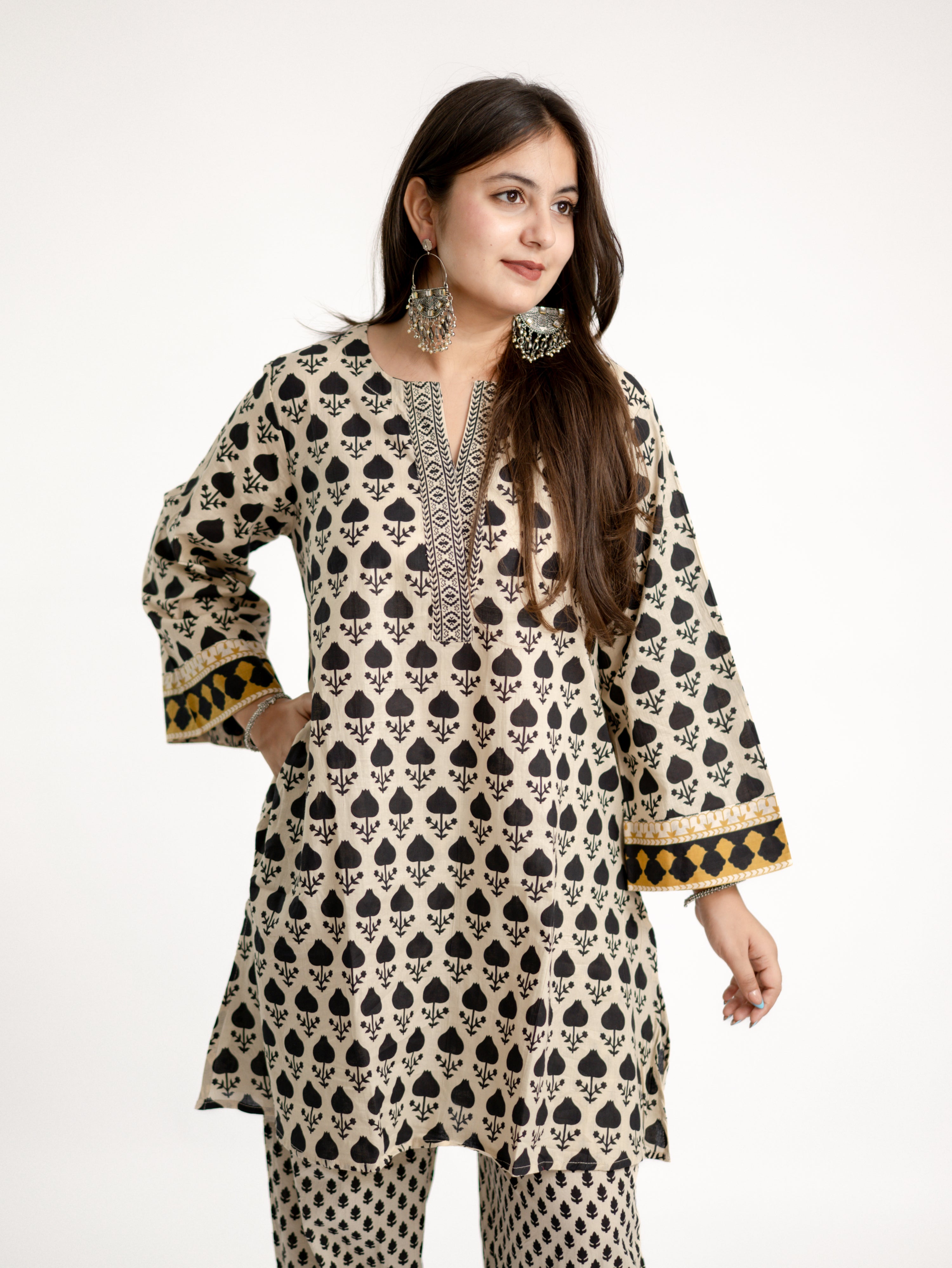 Gul Black Cotton Handblock Coord Set