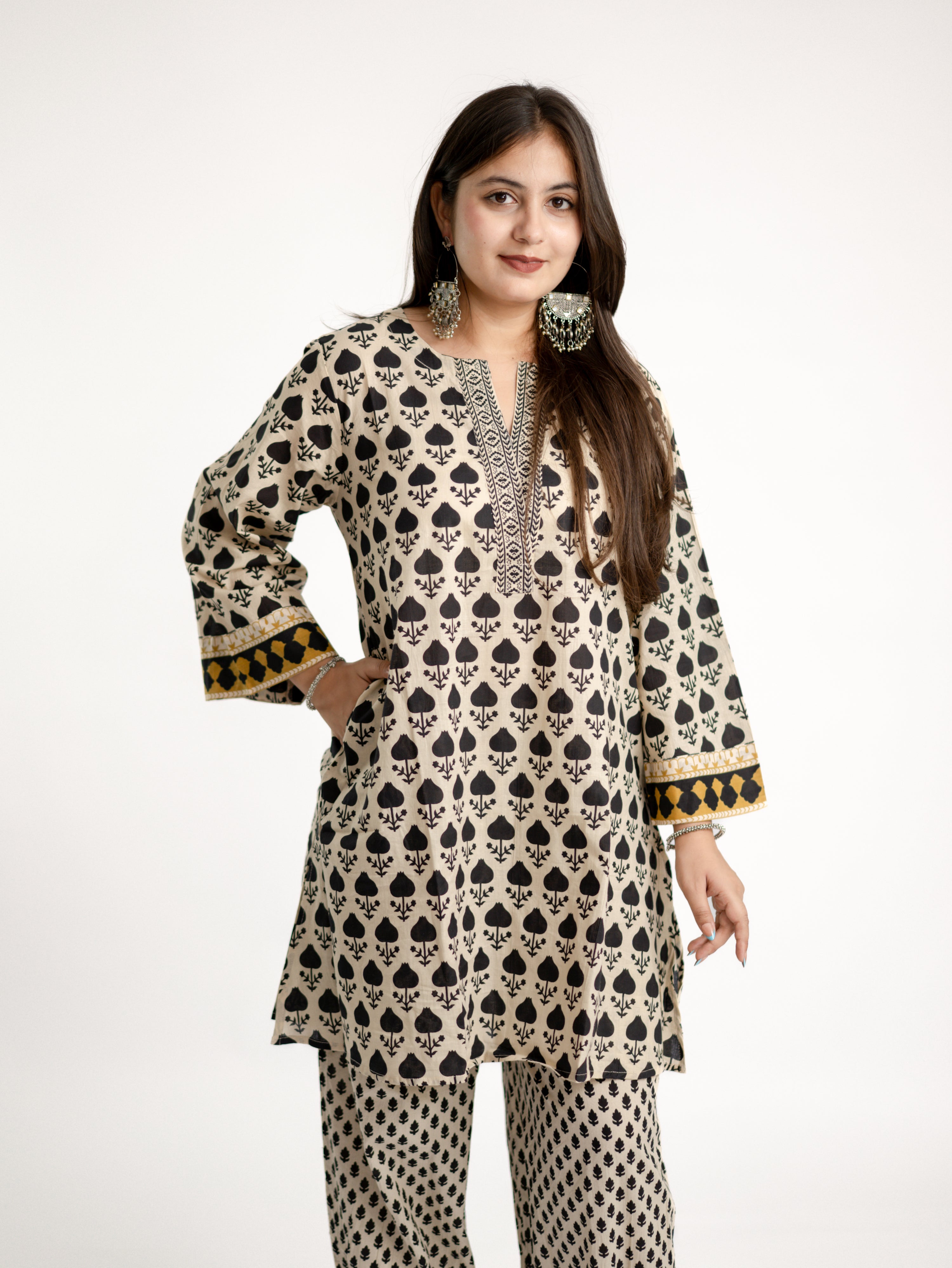 Gul Black Cotton Handblock Coord Set