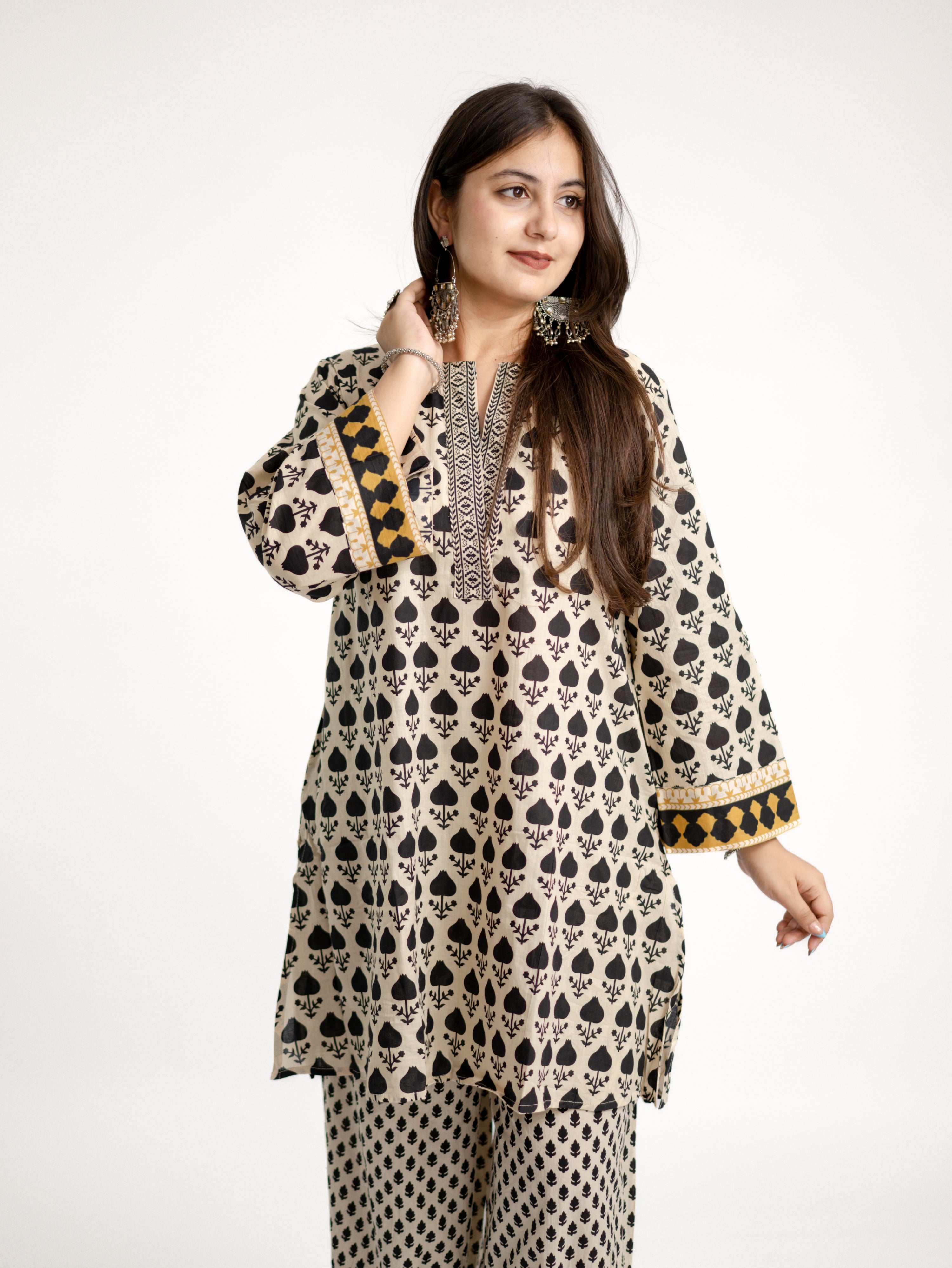 Gul Black Cotton Handblock Coord Set