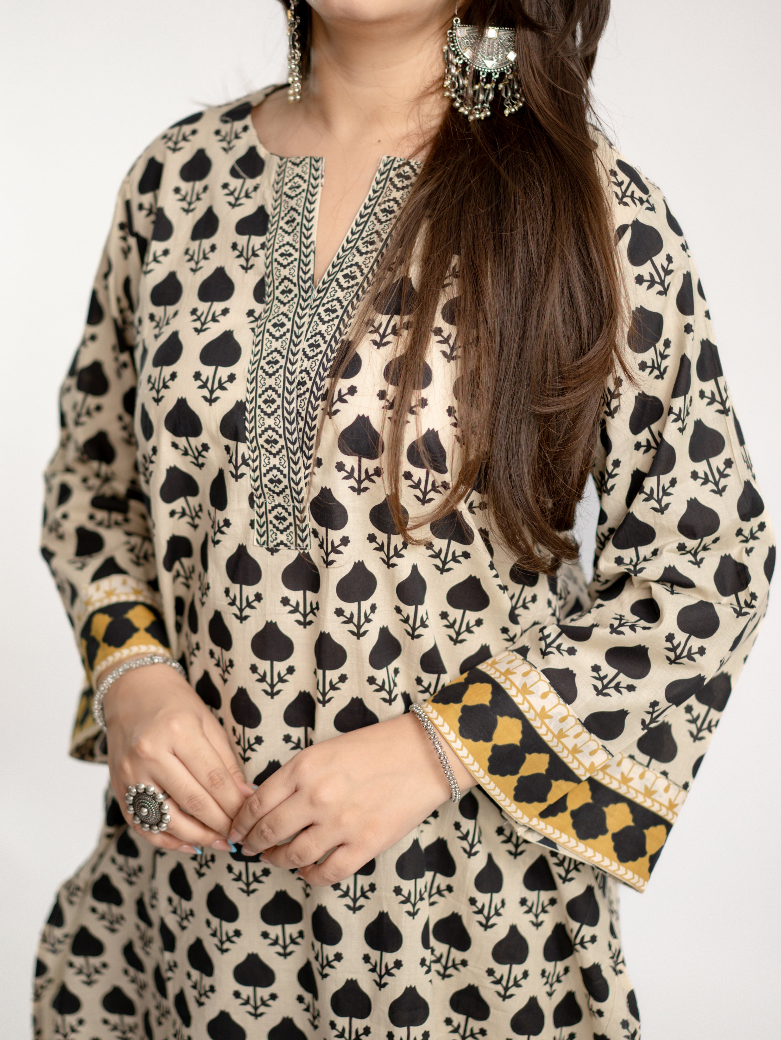 Gul Black Cotton Handblock Coord Set