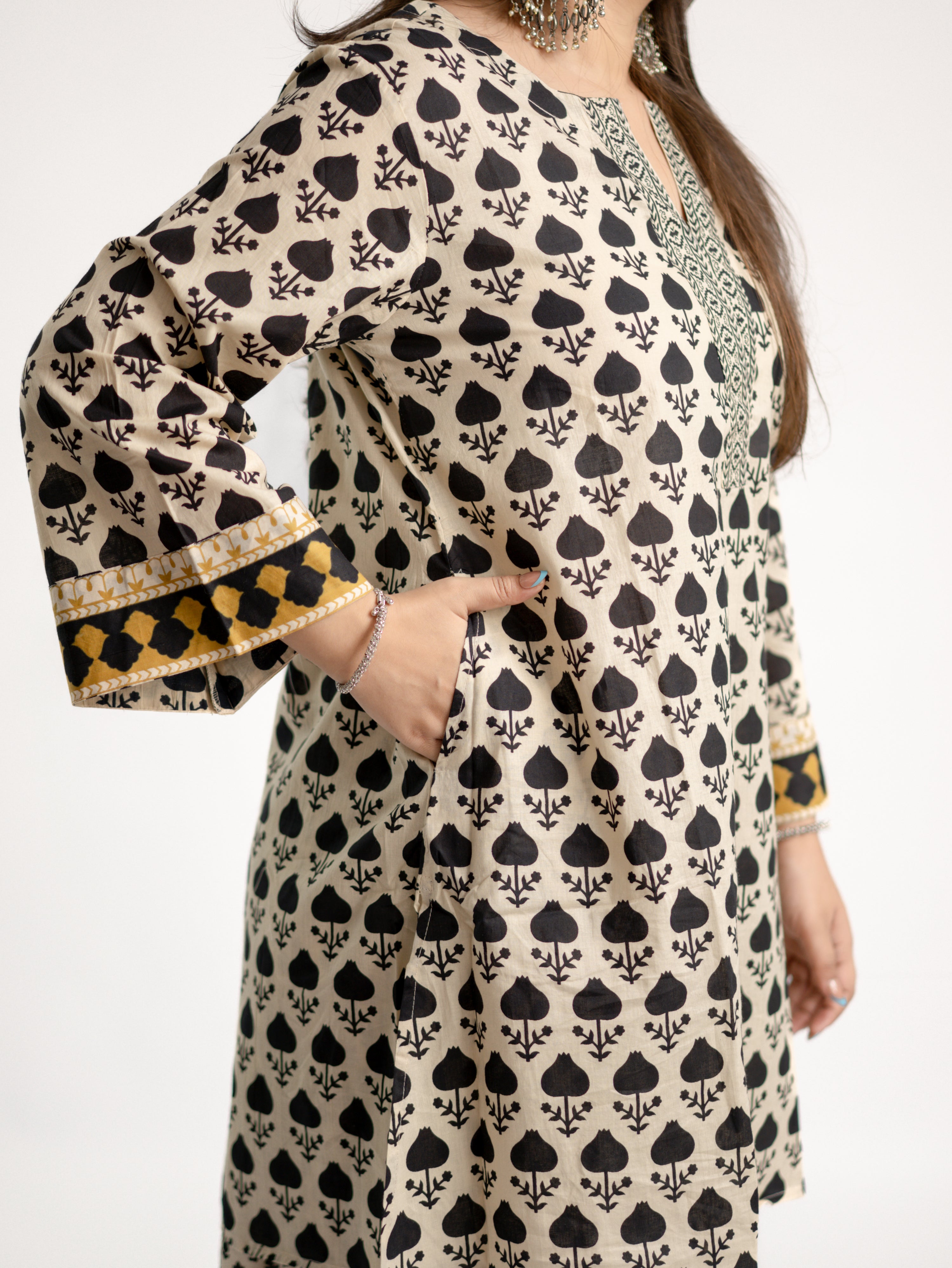 Gul Black Cotton Handblock Coord Set
