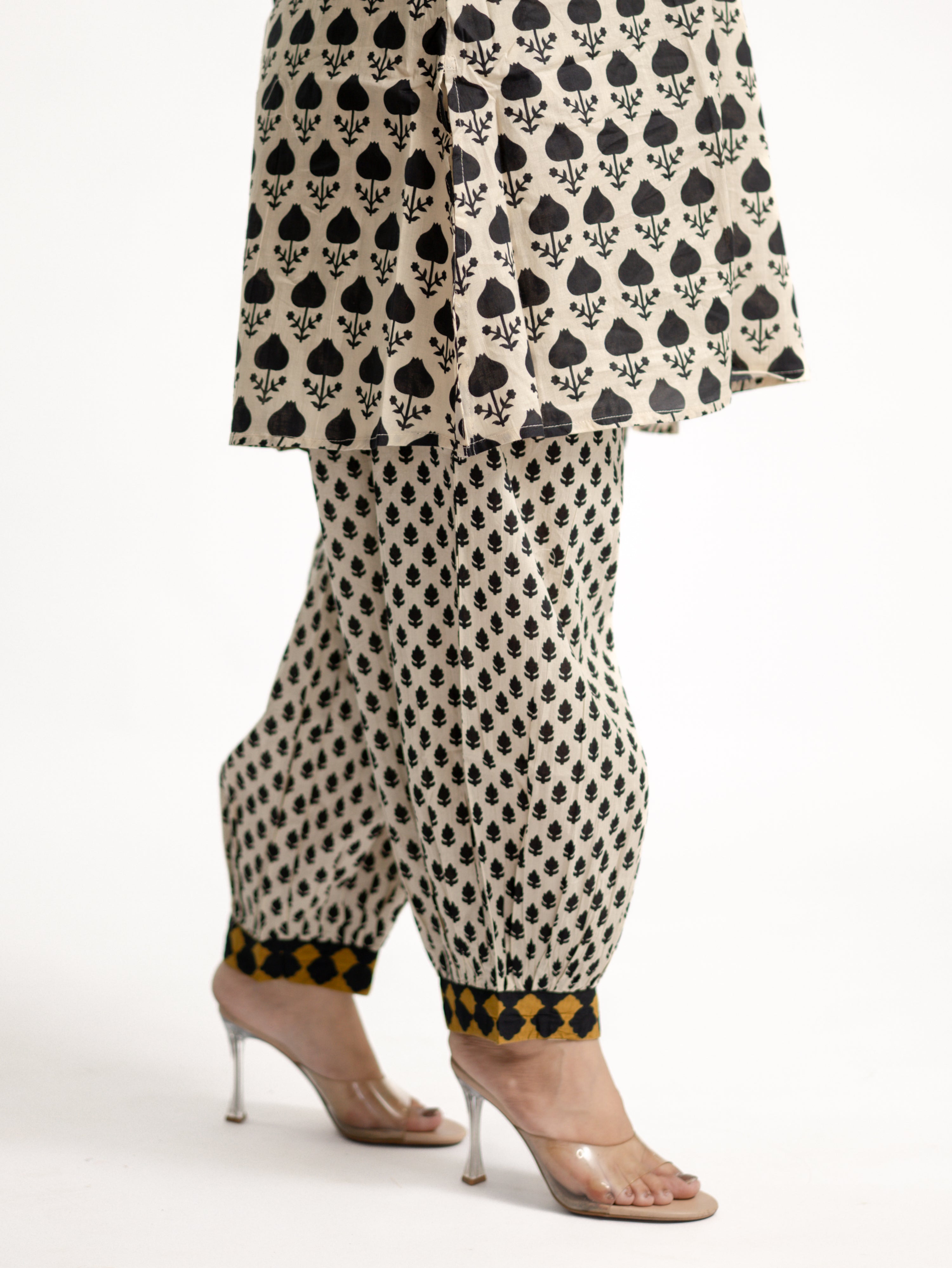 Gul Black Cotton Handblock Coord Set