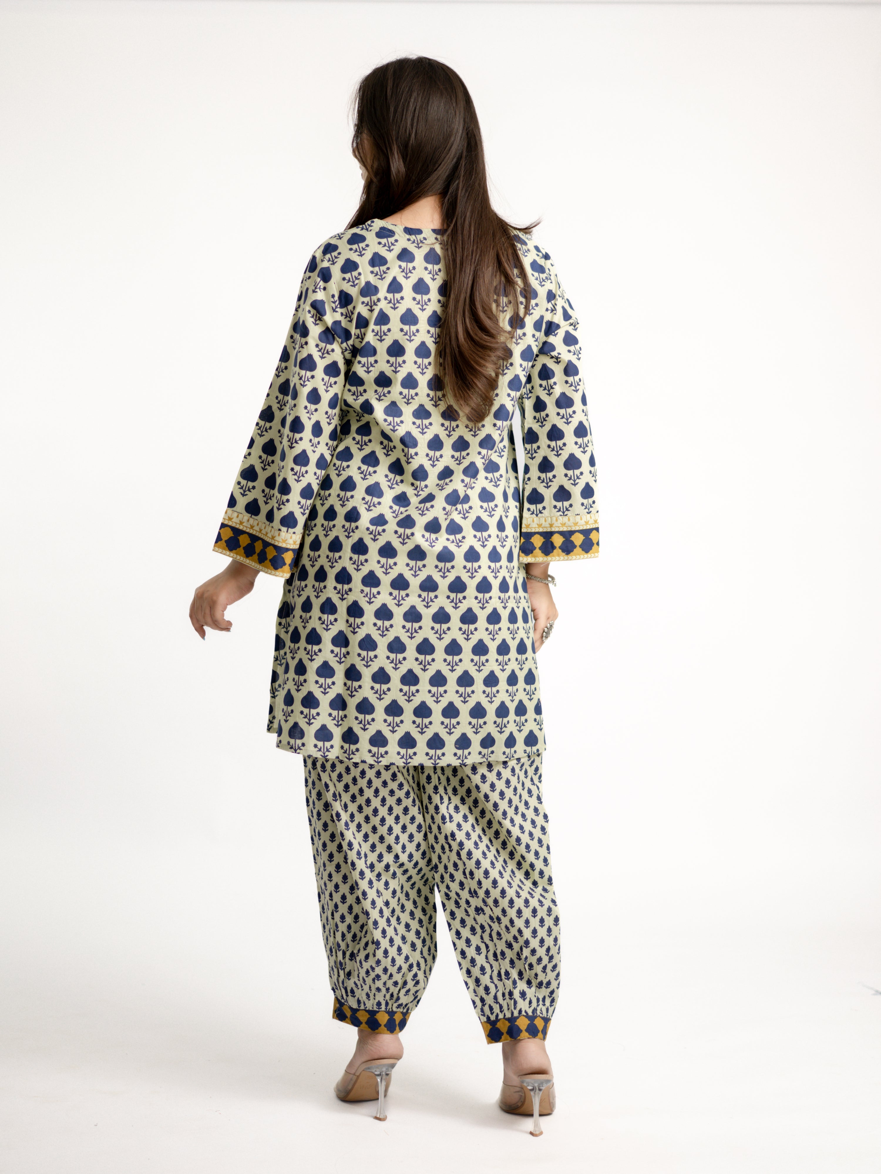 Gul Blue Cotton Handblock Coord Set