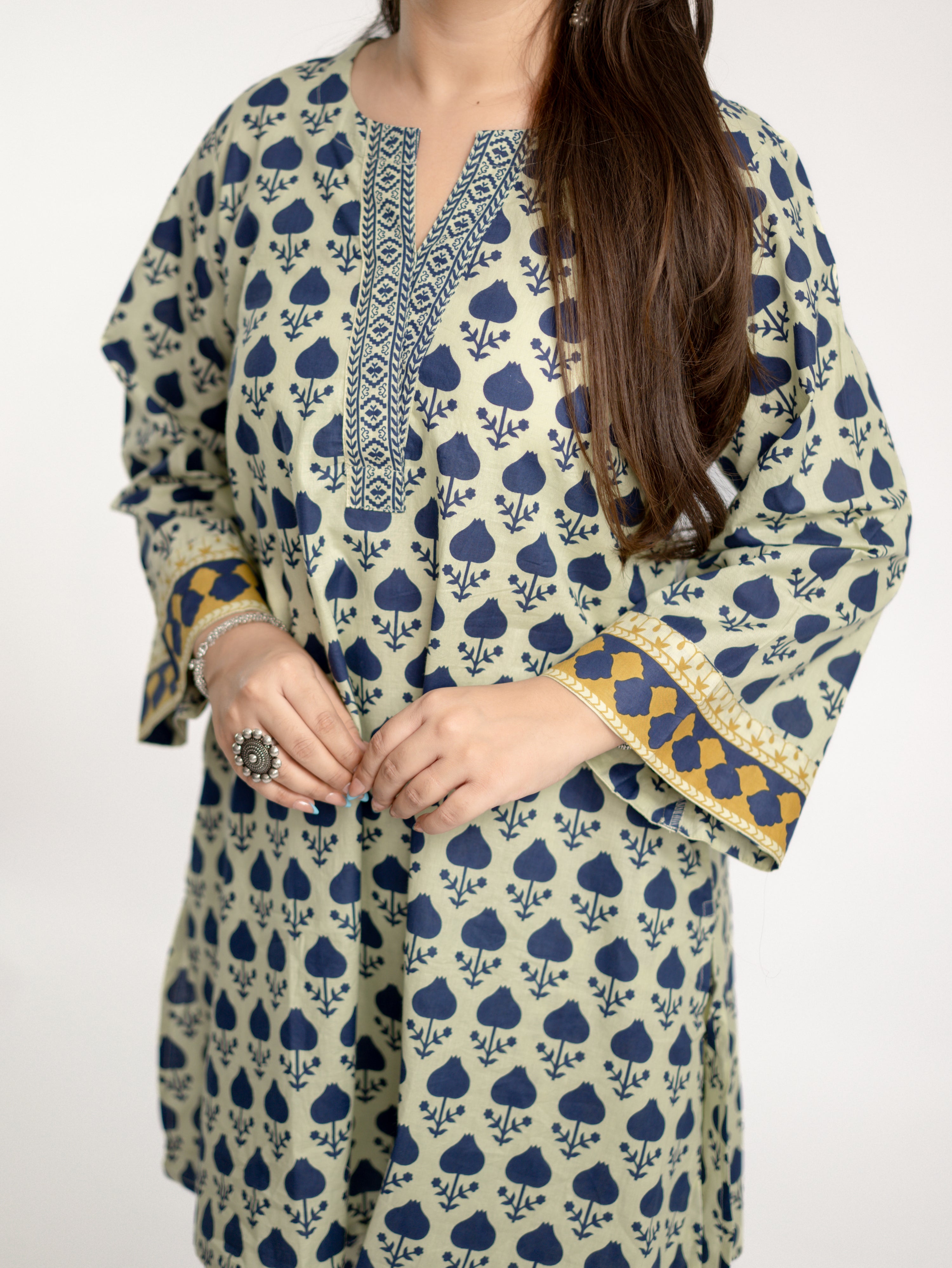 Gul Blue Cotton Handblock Coord Set