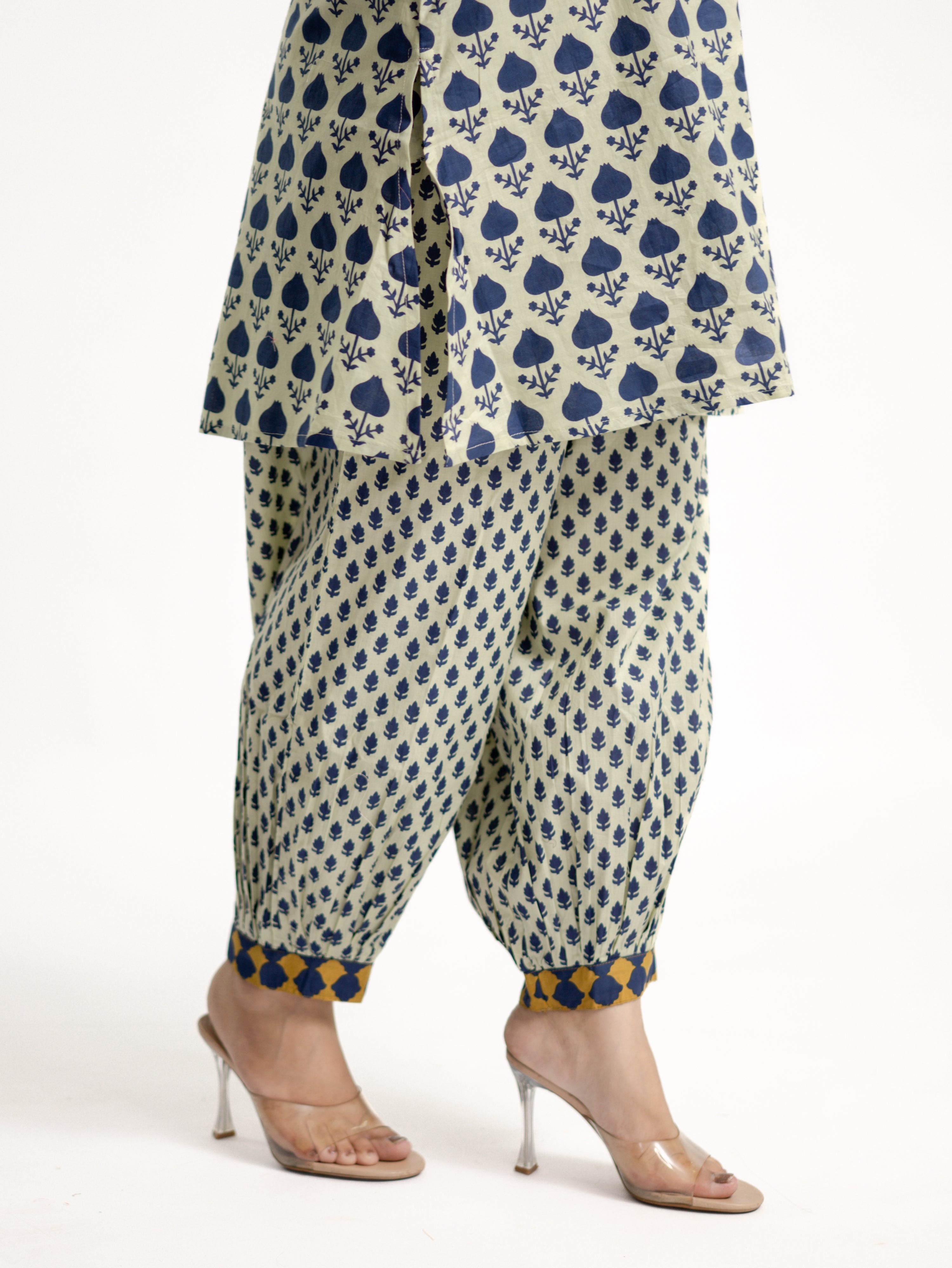 Gul Blue Cotton Handblock Coord Set