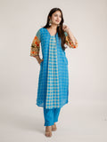 Ridah Blue Mul Cotton Embroidered A-line Kurta Set