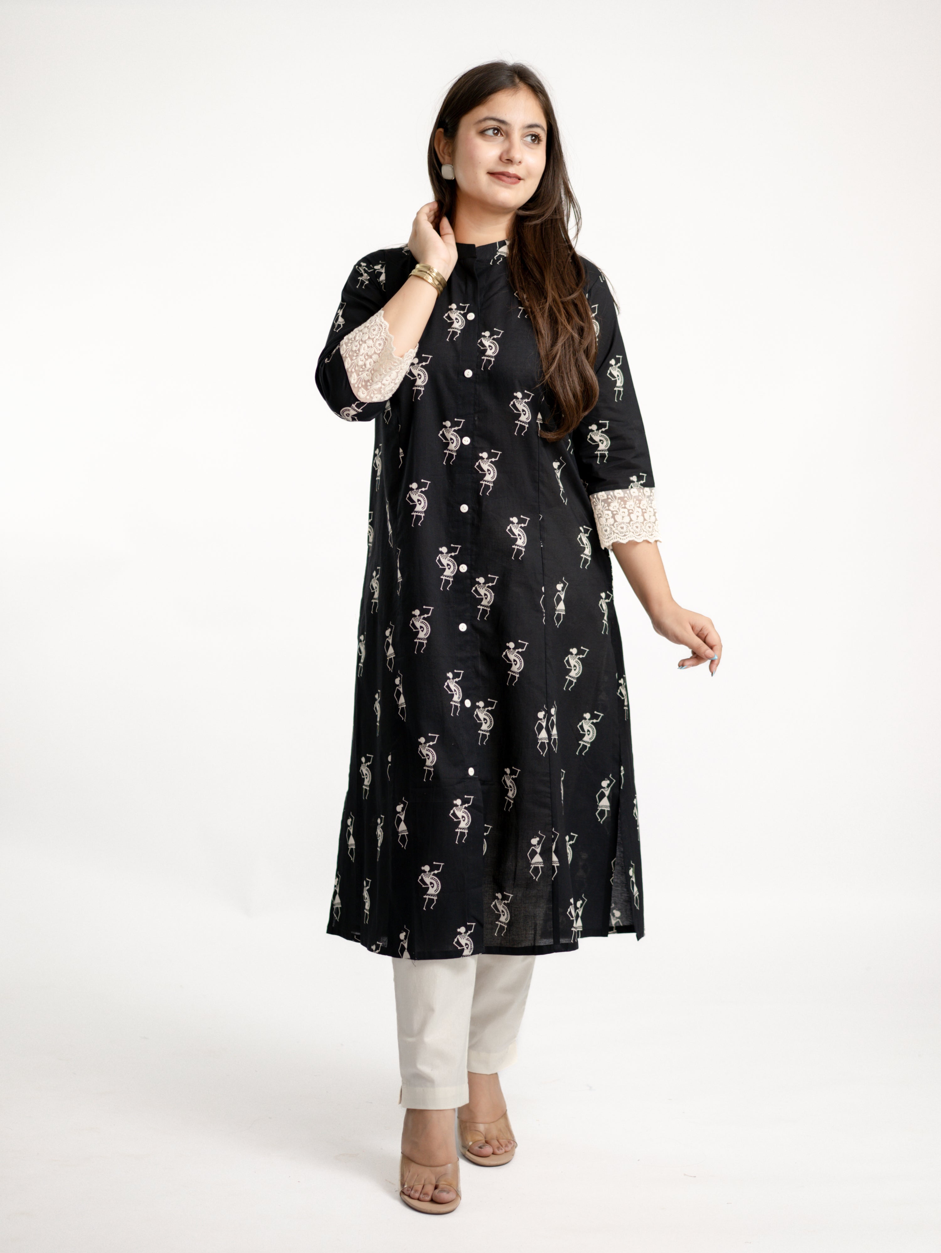 Shaili Black Cotton Casual A-line Kurta