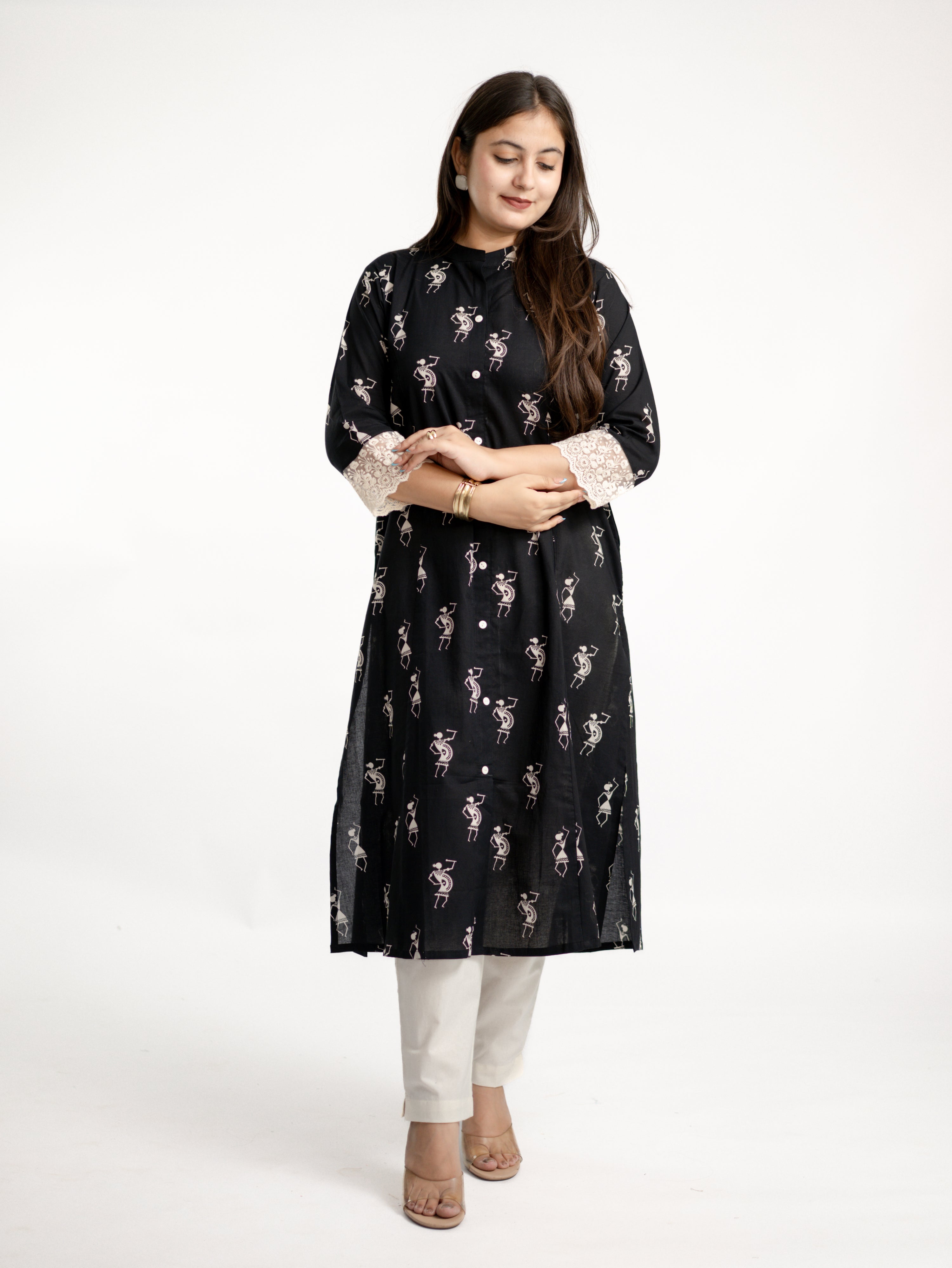 Shaili Black Cotton Casual A-line Kurta