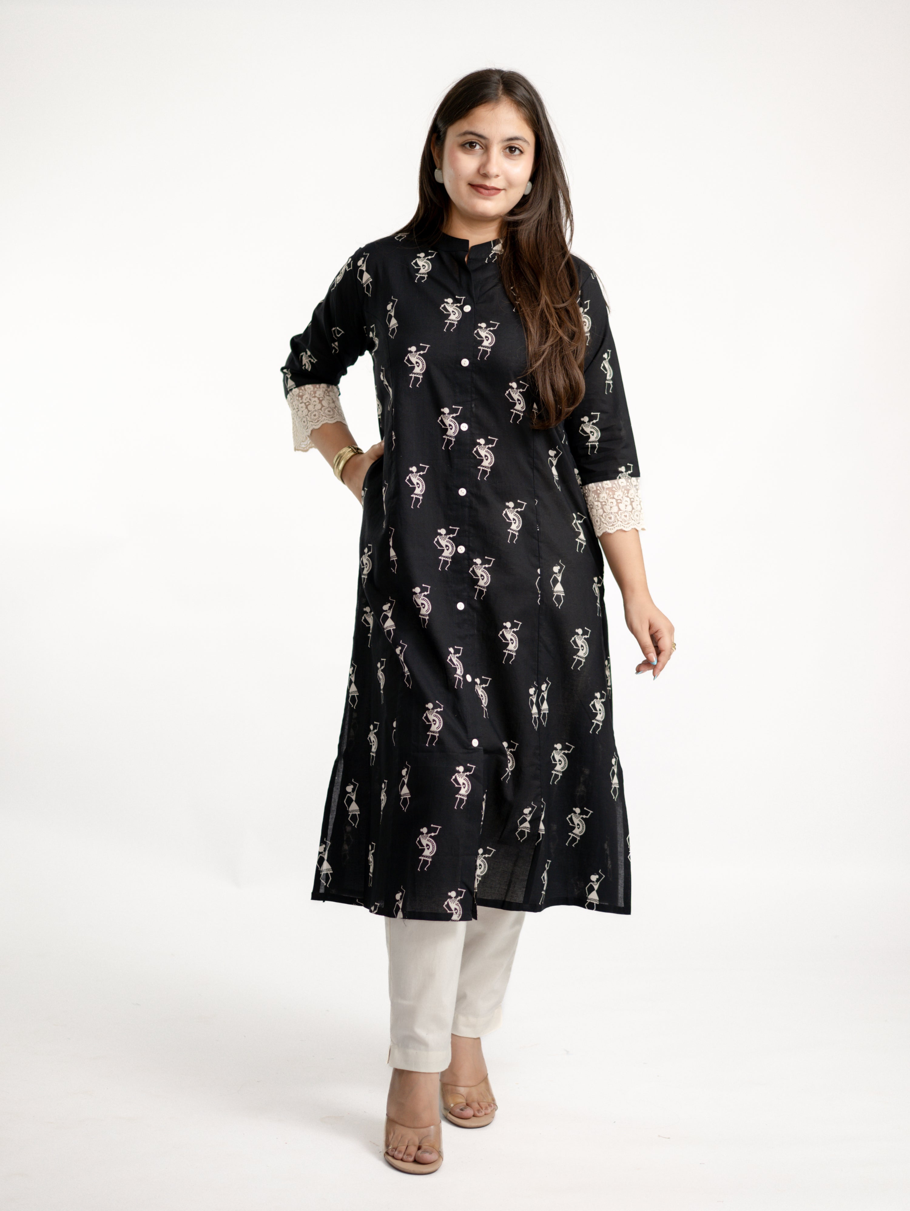 Shaili Black Cotton Casual A-line Kurta