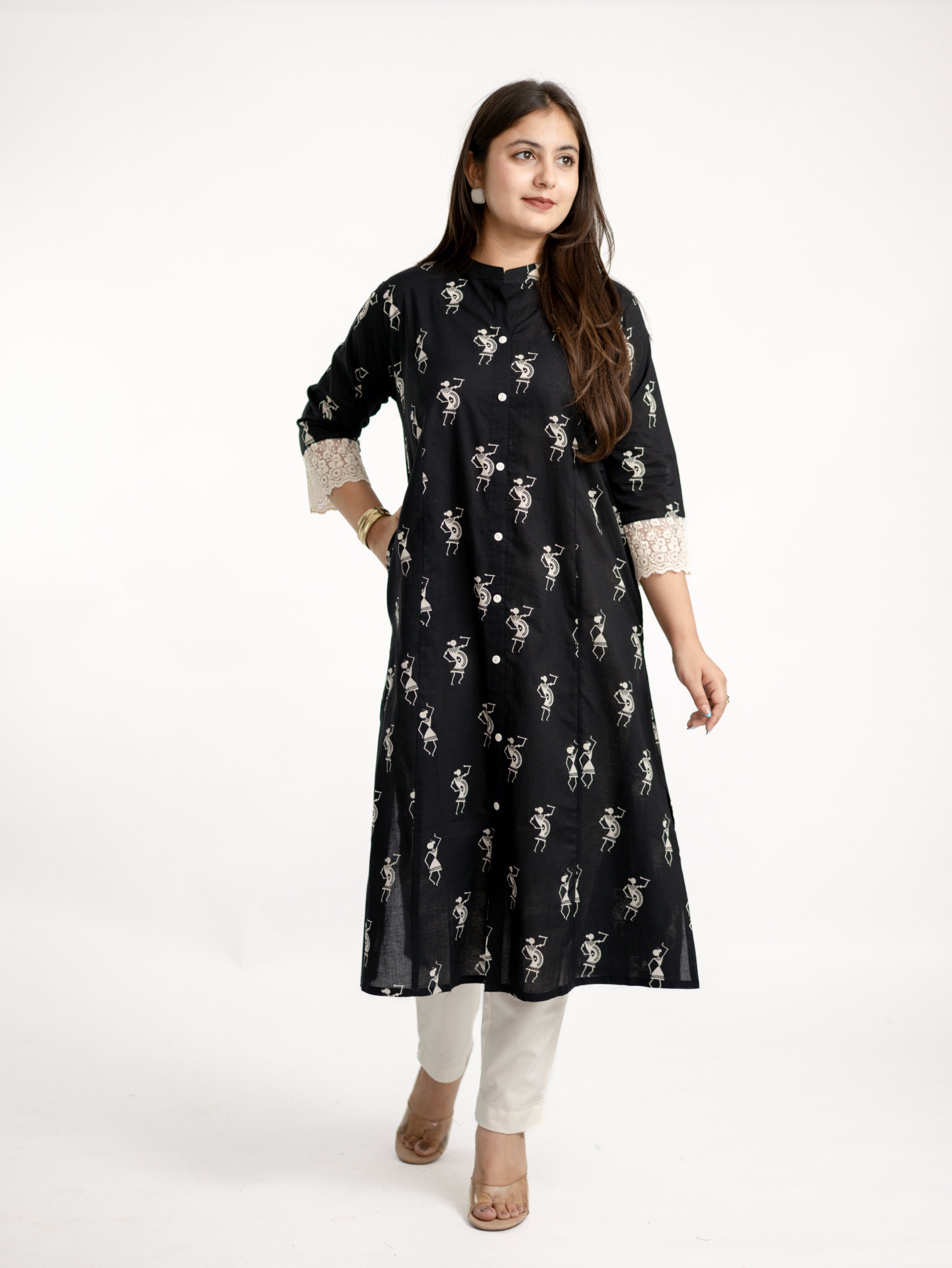 Shaili Black Cotton Casual A-line Kurta