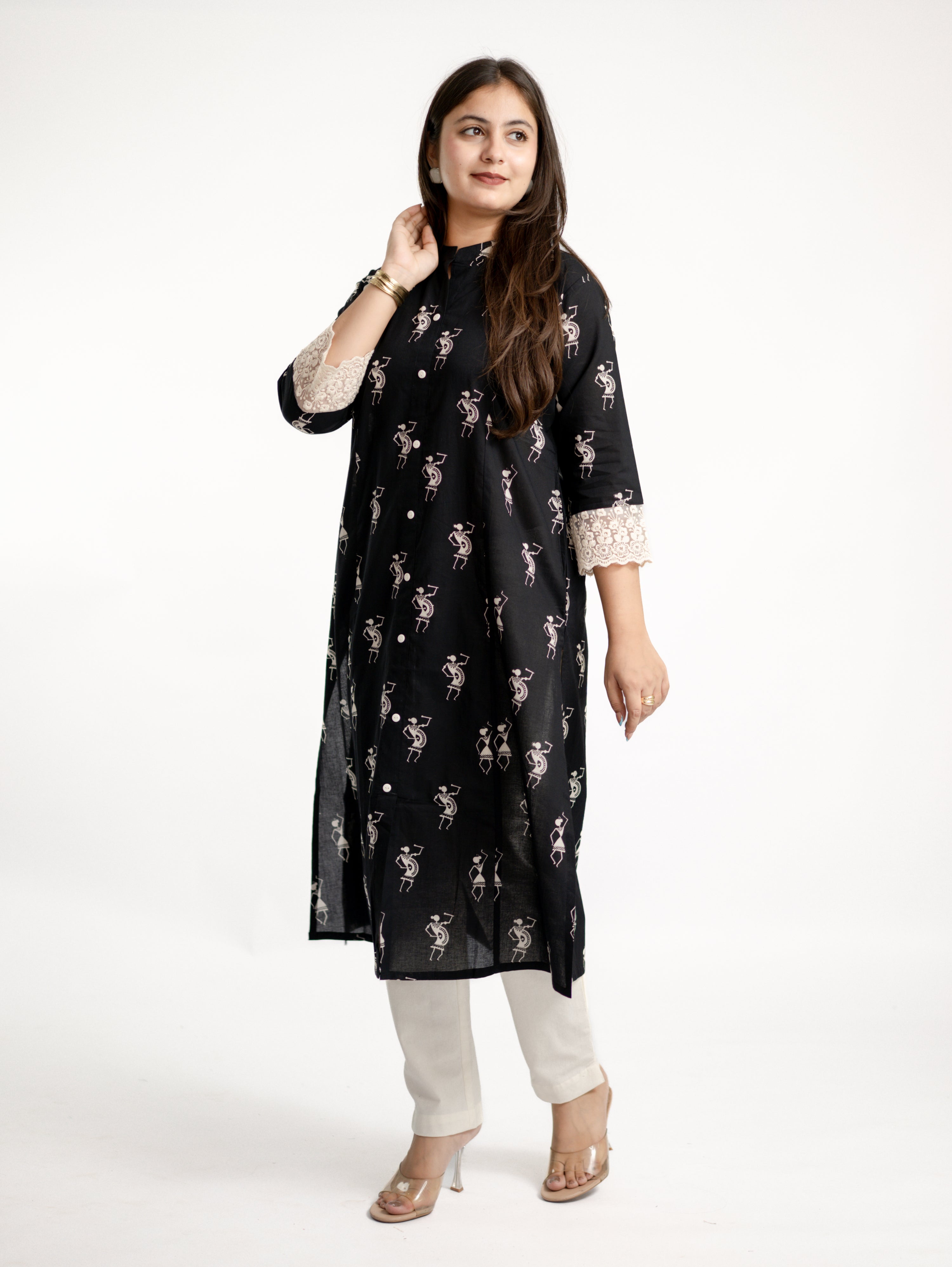 Shaili Black Cotton Casual A-line Kurta