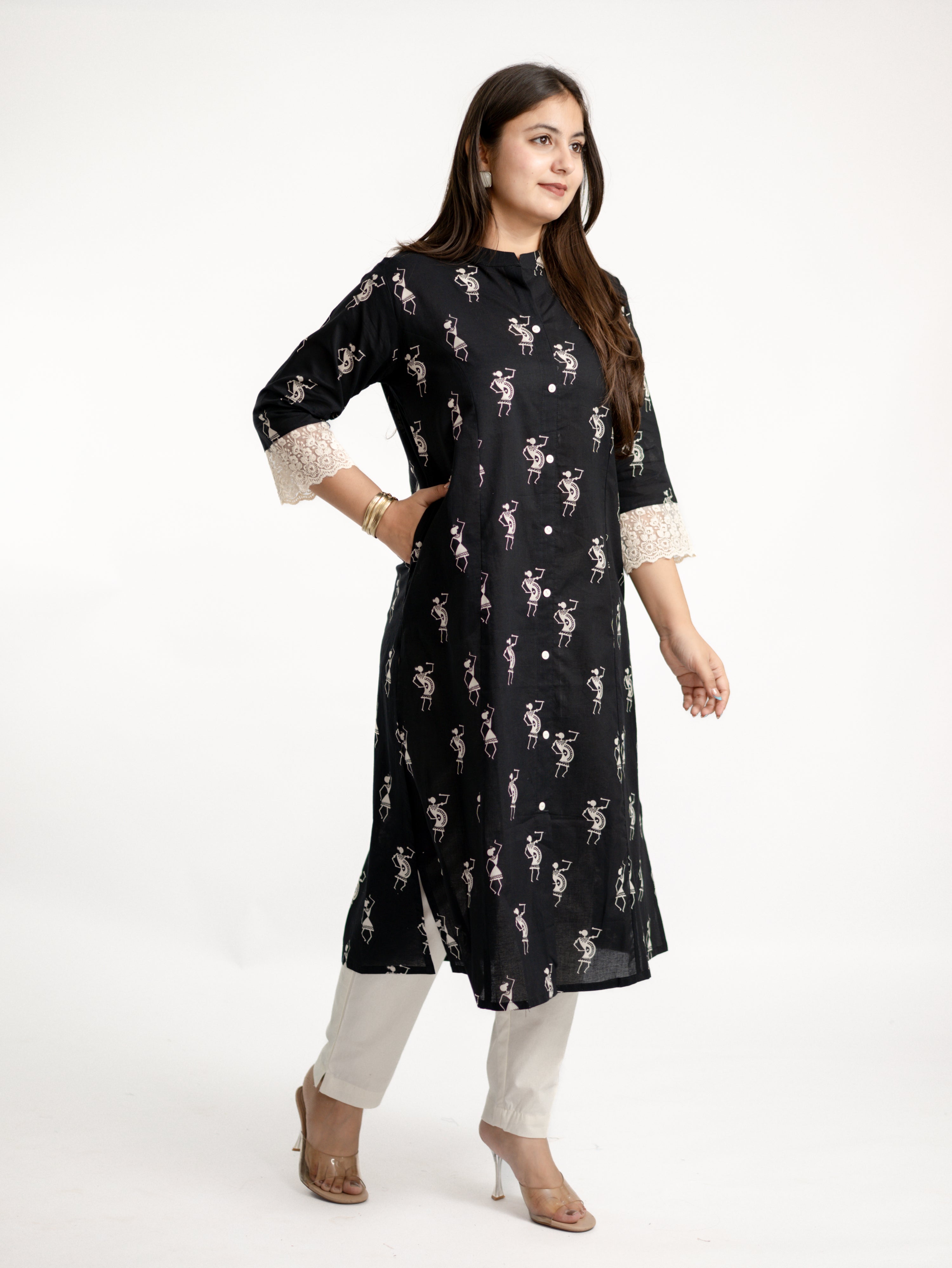 Shaili Black Cotton Casual A-line Kurta