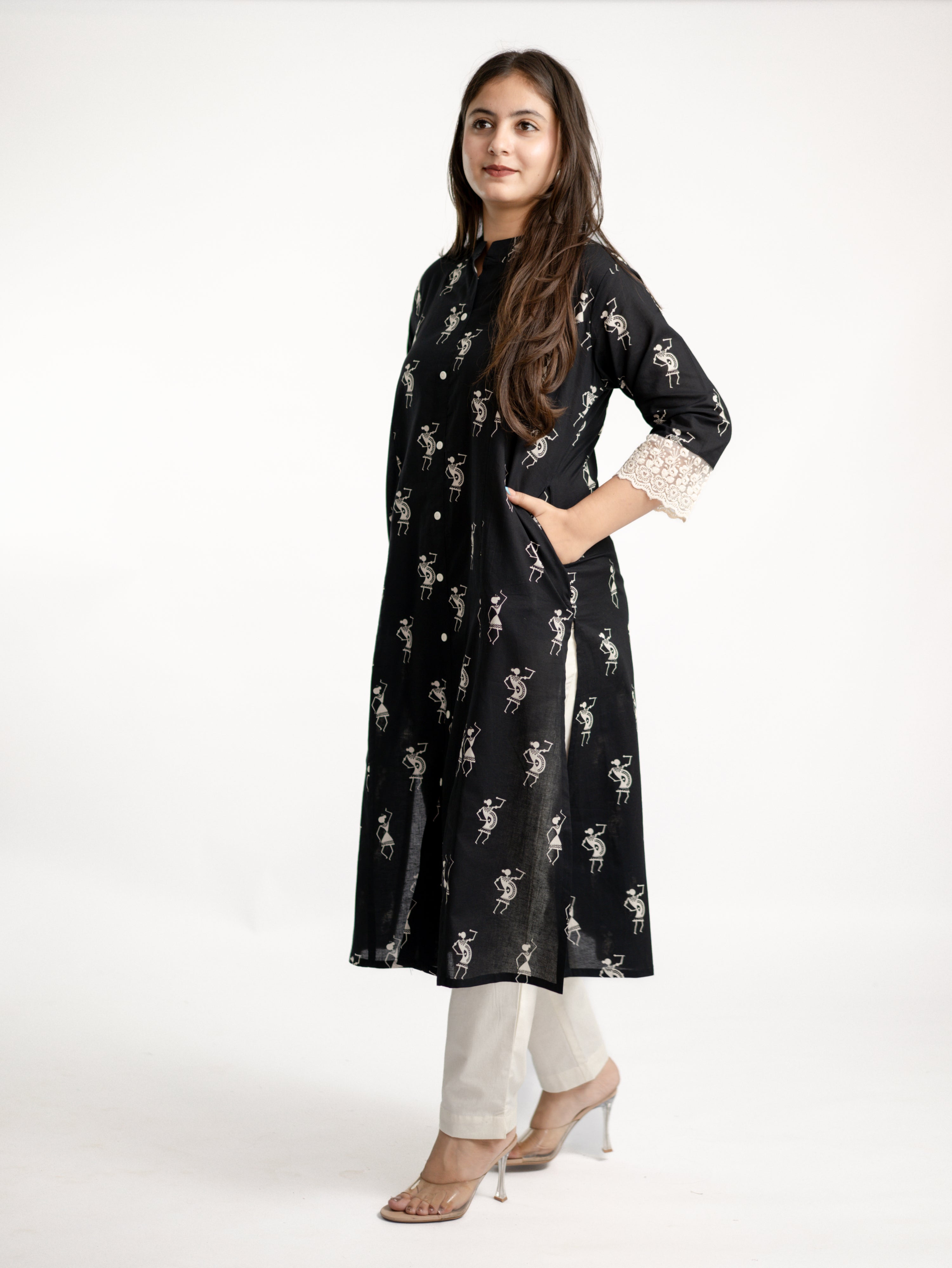Shaili Black Cotton Casual A-line Kurta