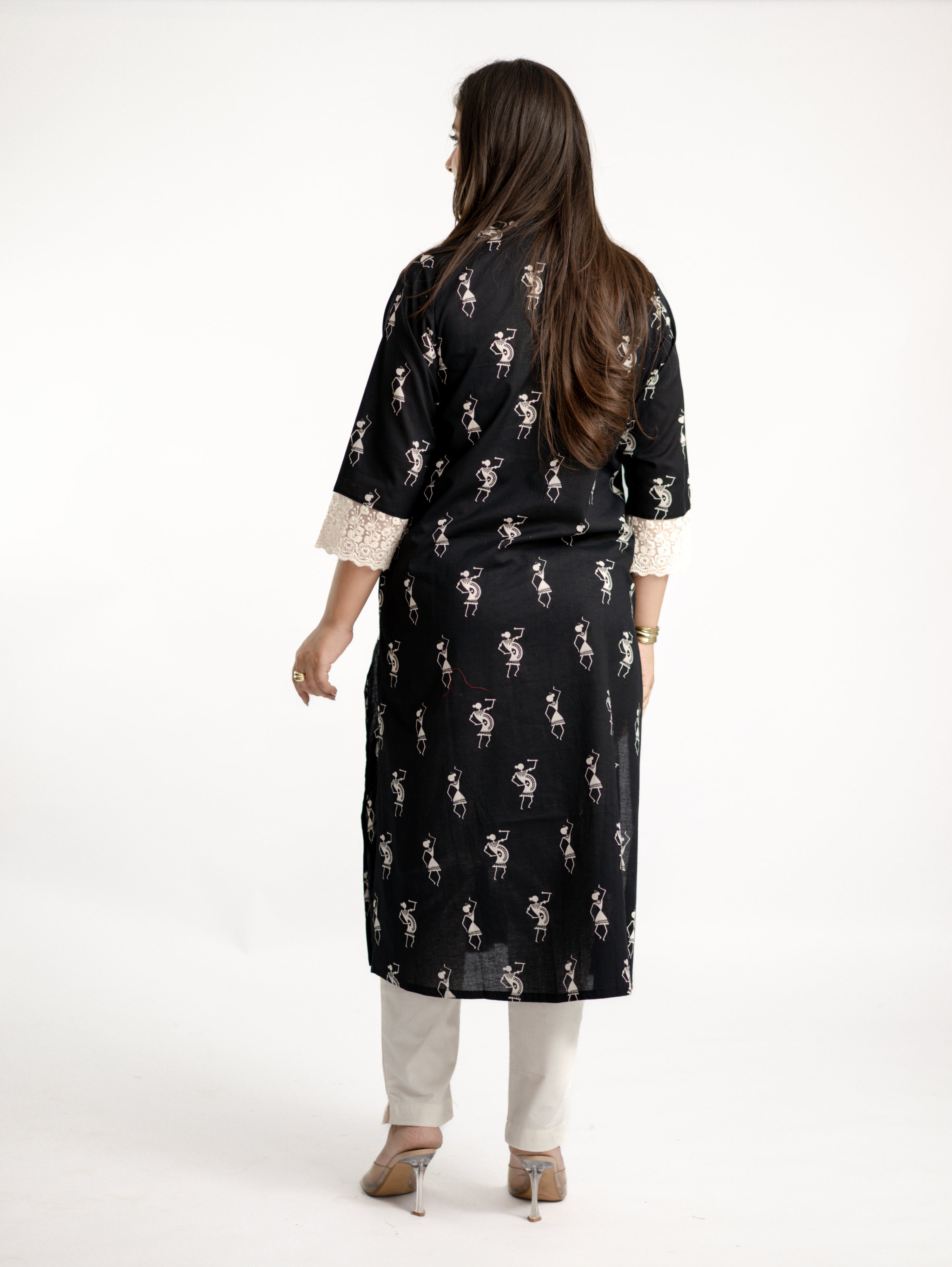 Shaili Black Cotton Casual A-line Kurta