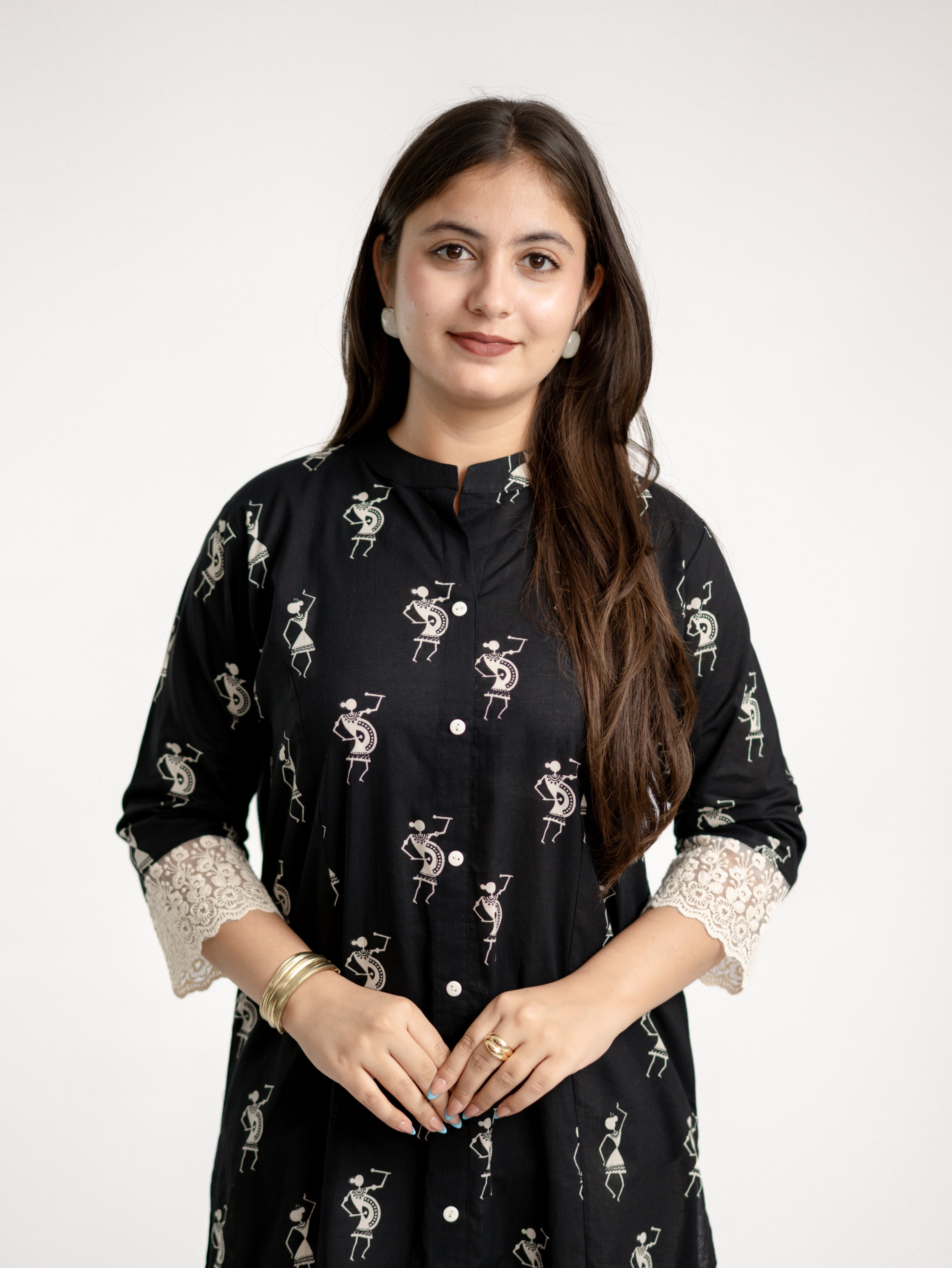 Shaili Black Cotton Casual A-line Kurta