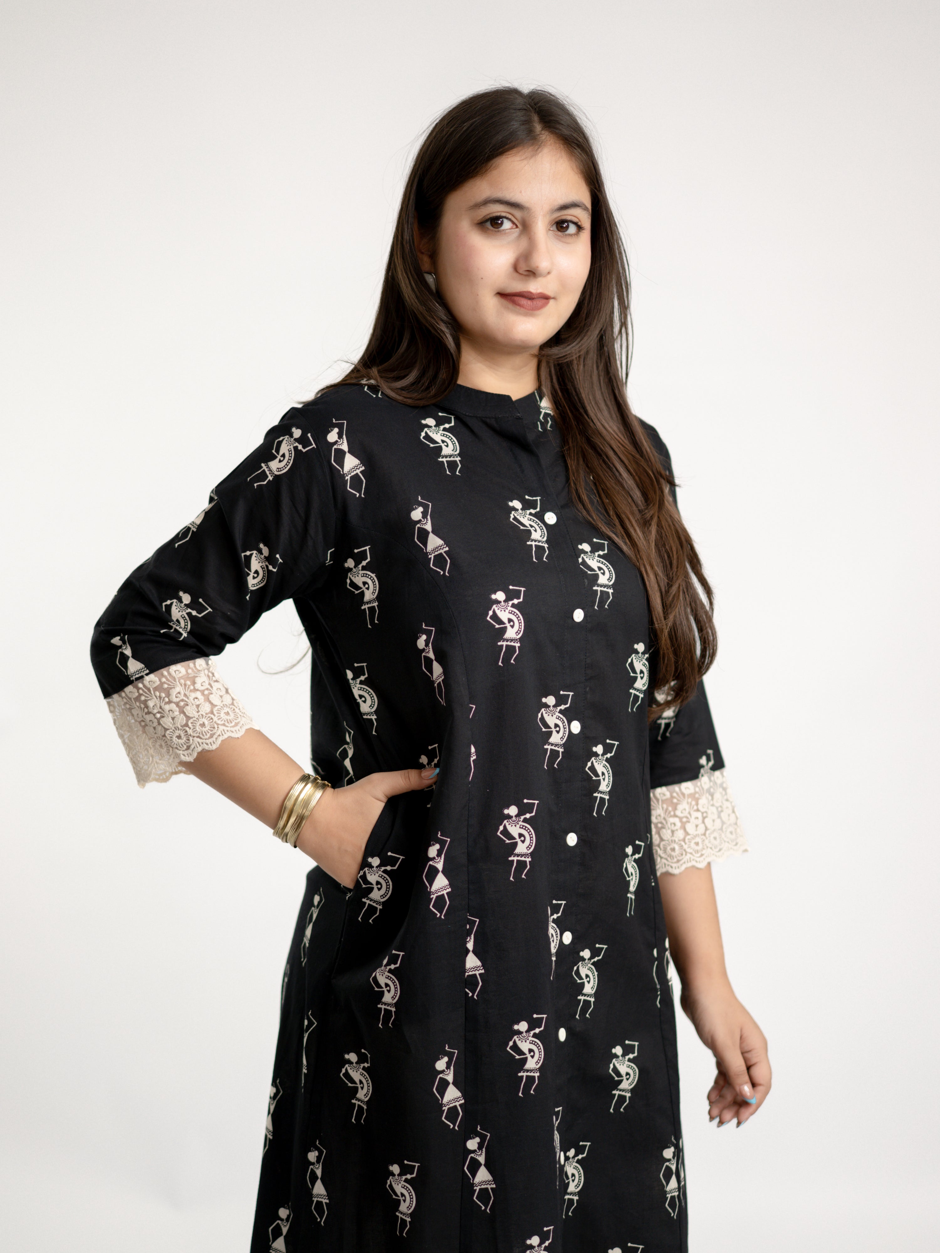 Shaili Black Cotton Casual A-line Kurta
