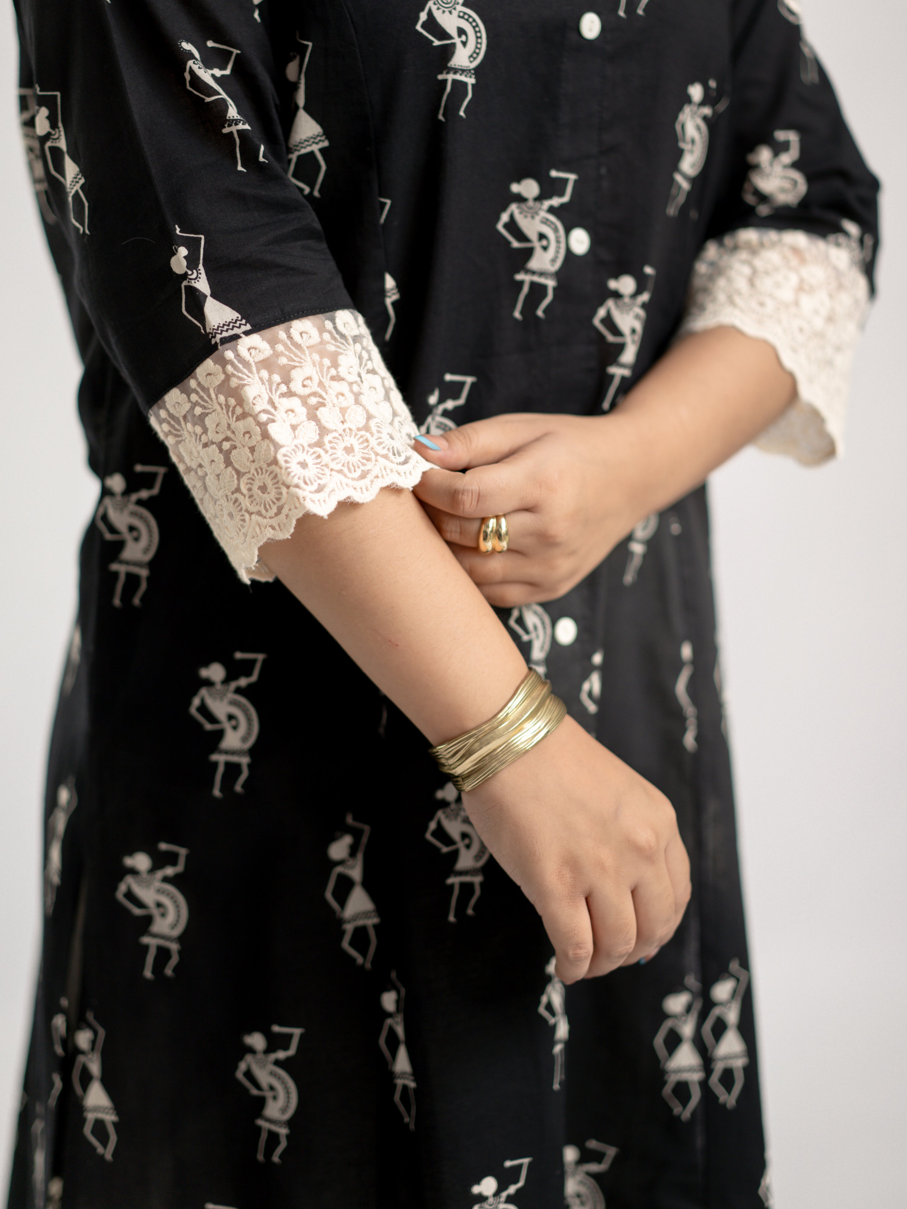 Shaili Black Cotton Casual A-line Kurta