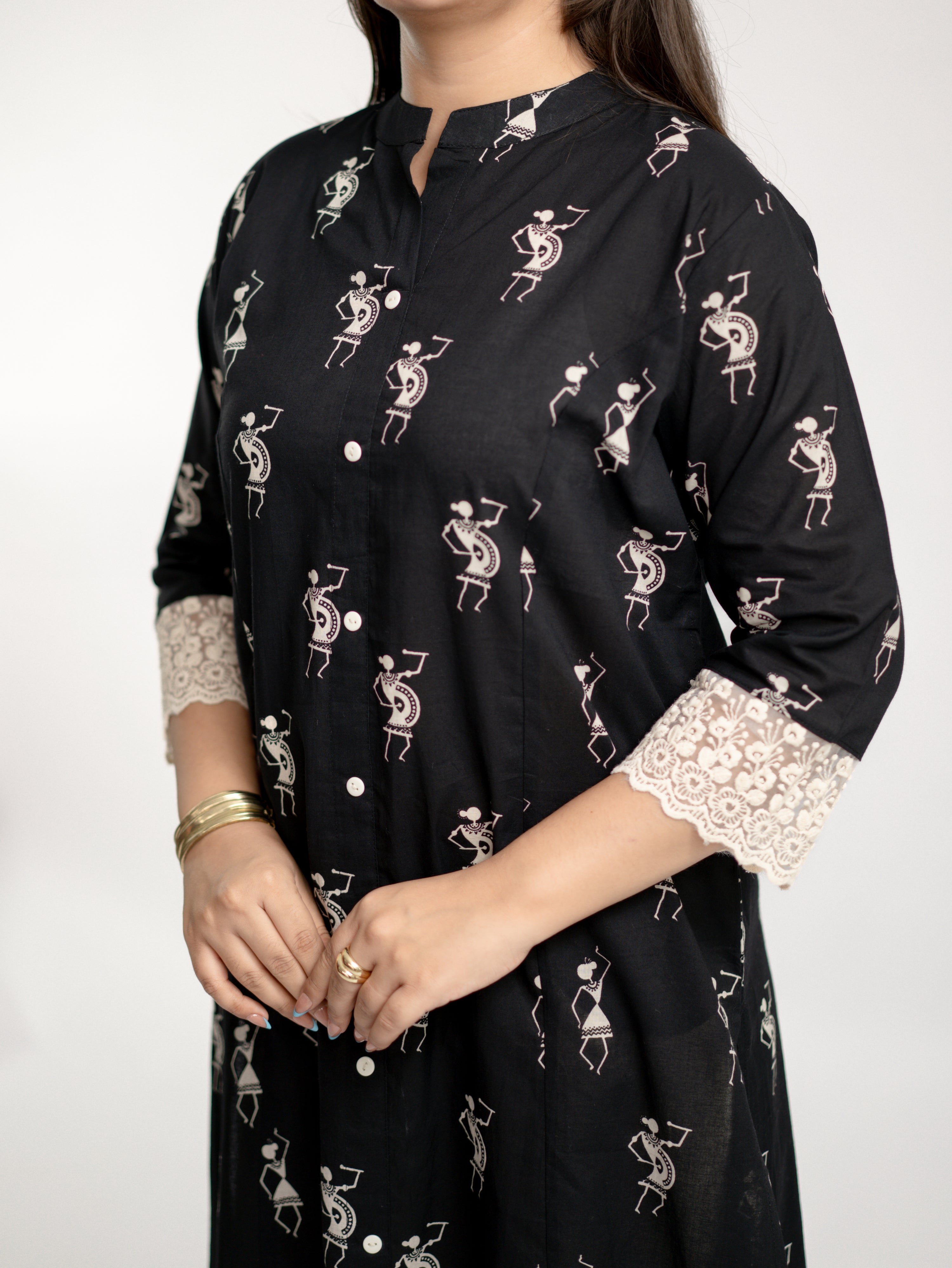 Shaili Black Cotton Casual A-line Kurta