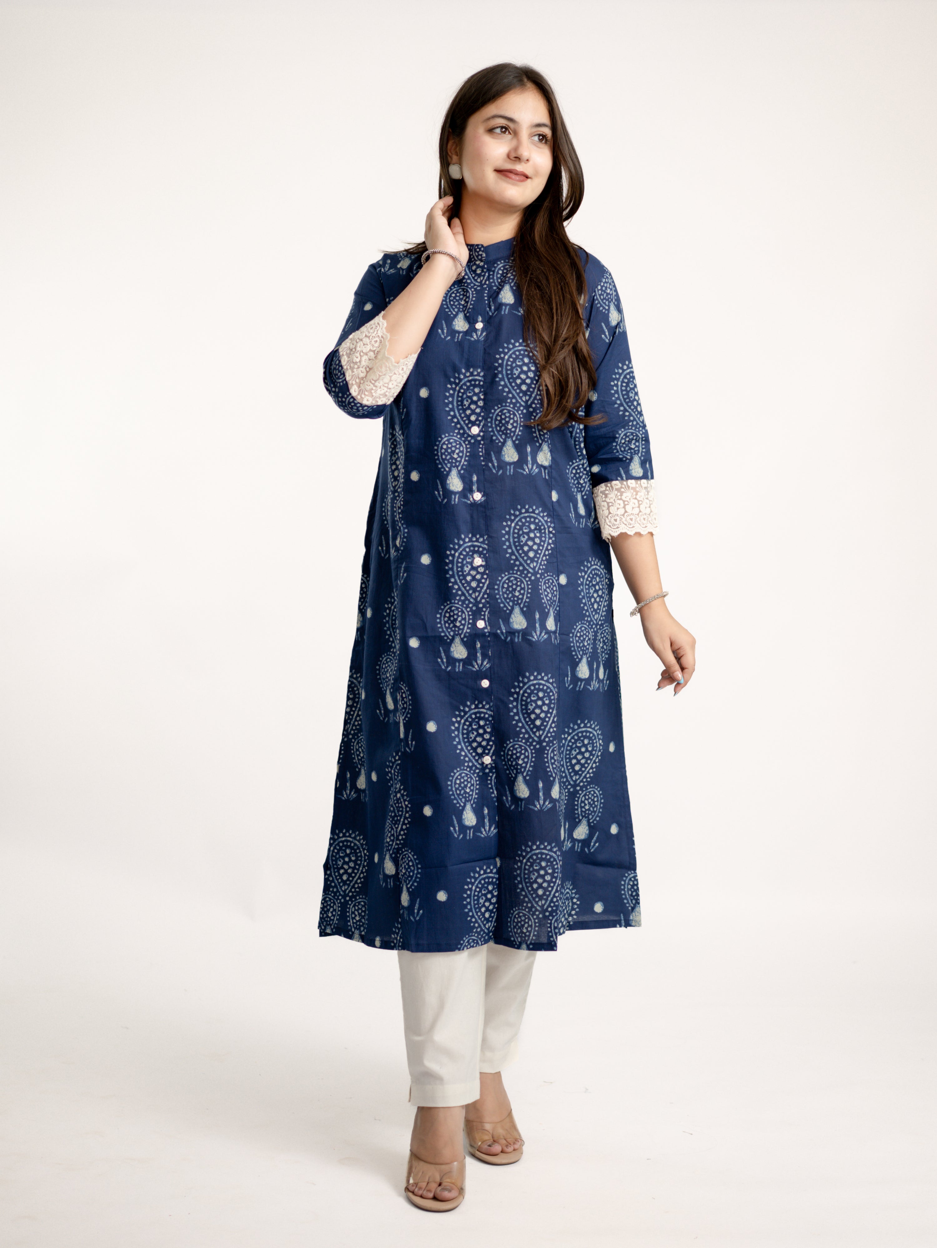 Karina Indigo Blue Cotton Casual A-line Kurta