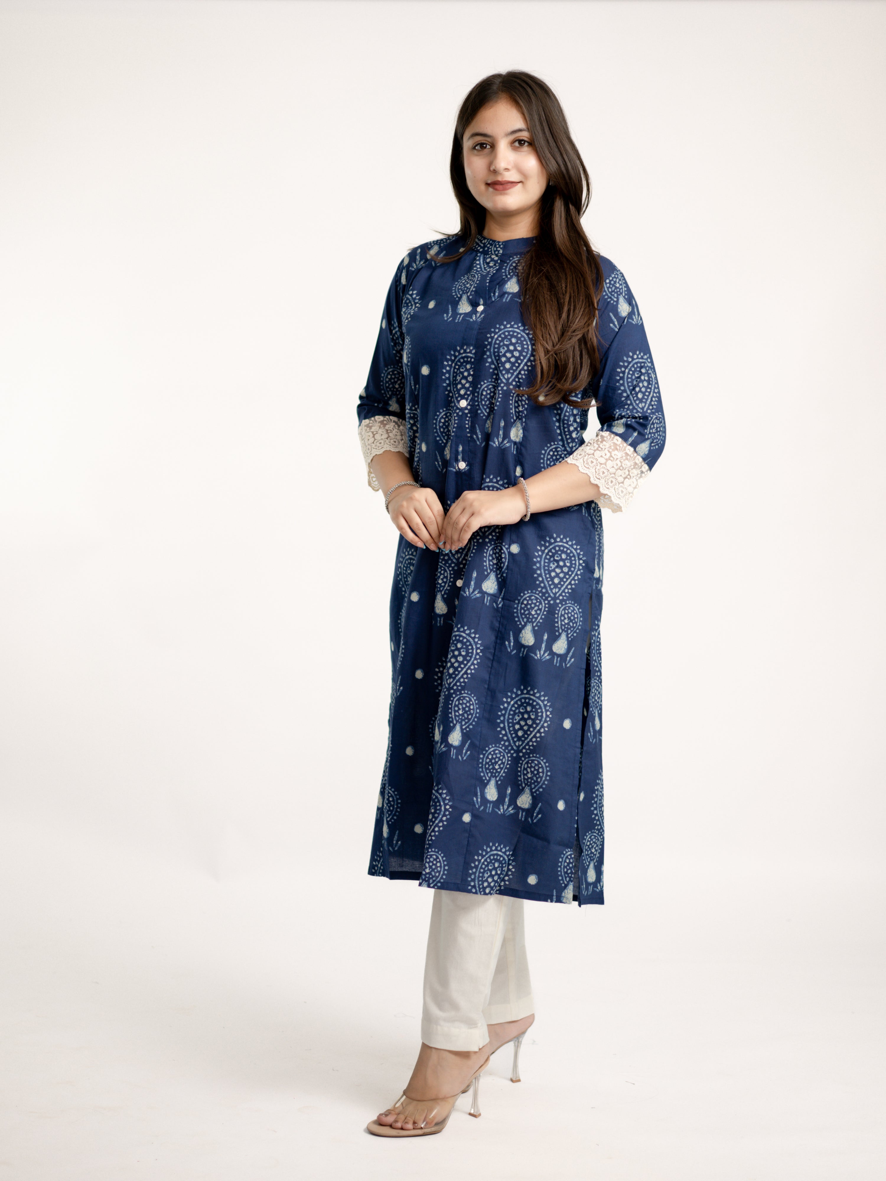Karina Indigo Blue Cotton Casual A-line Kurta