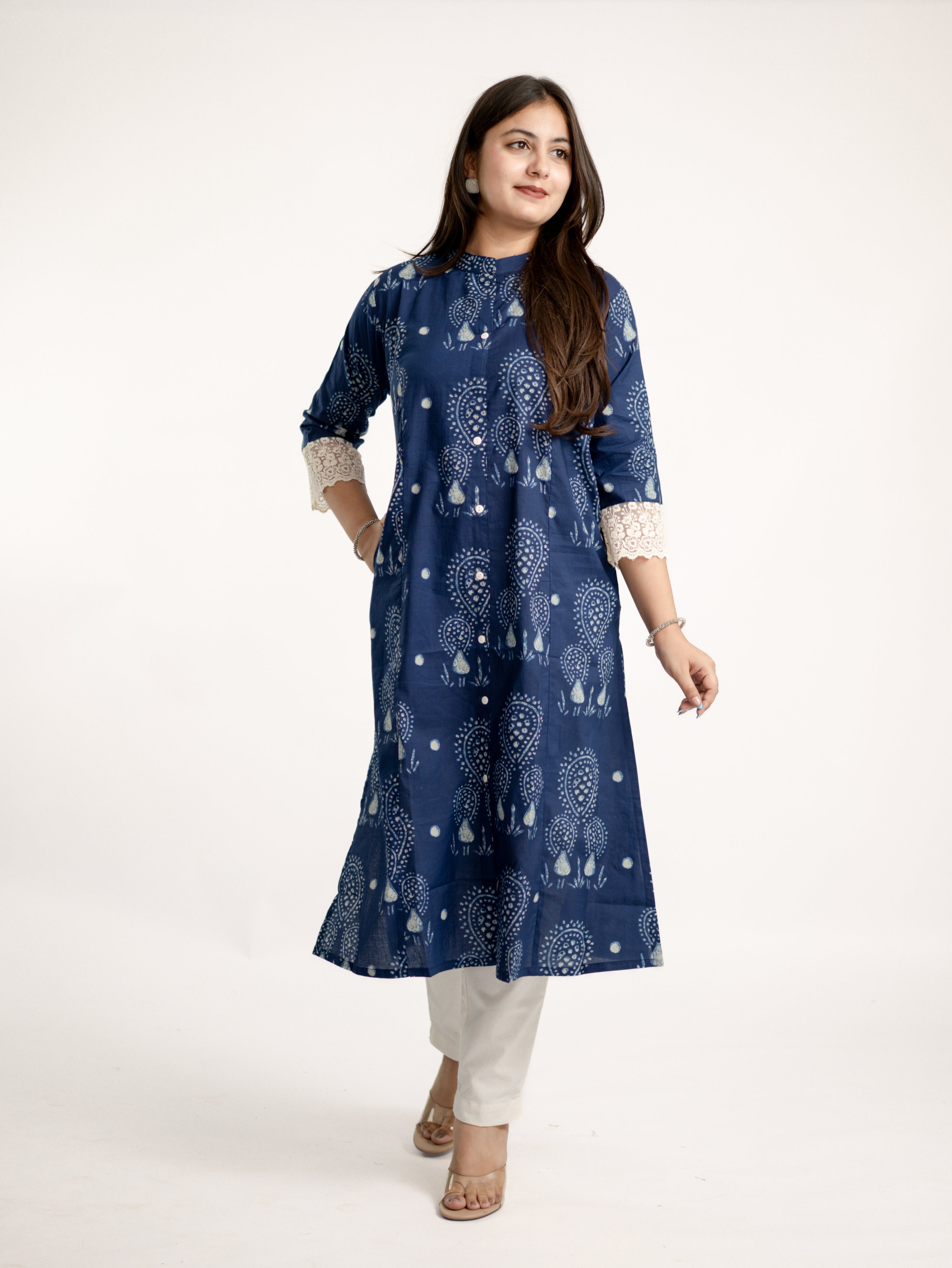 Karina Indigo Blue Cotton Casual A-line Kurta