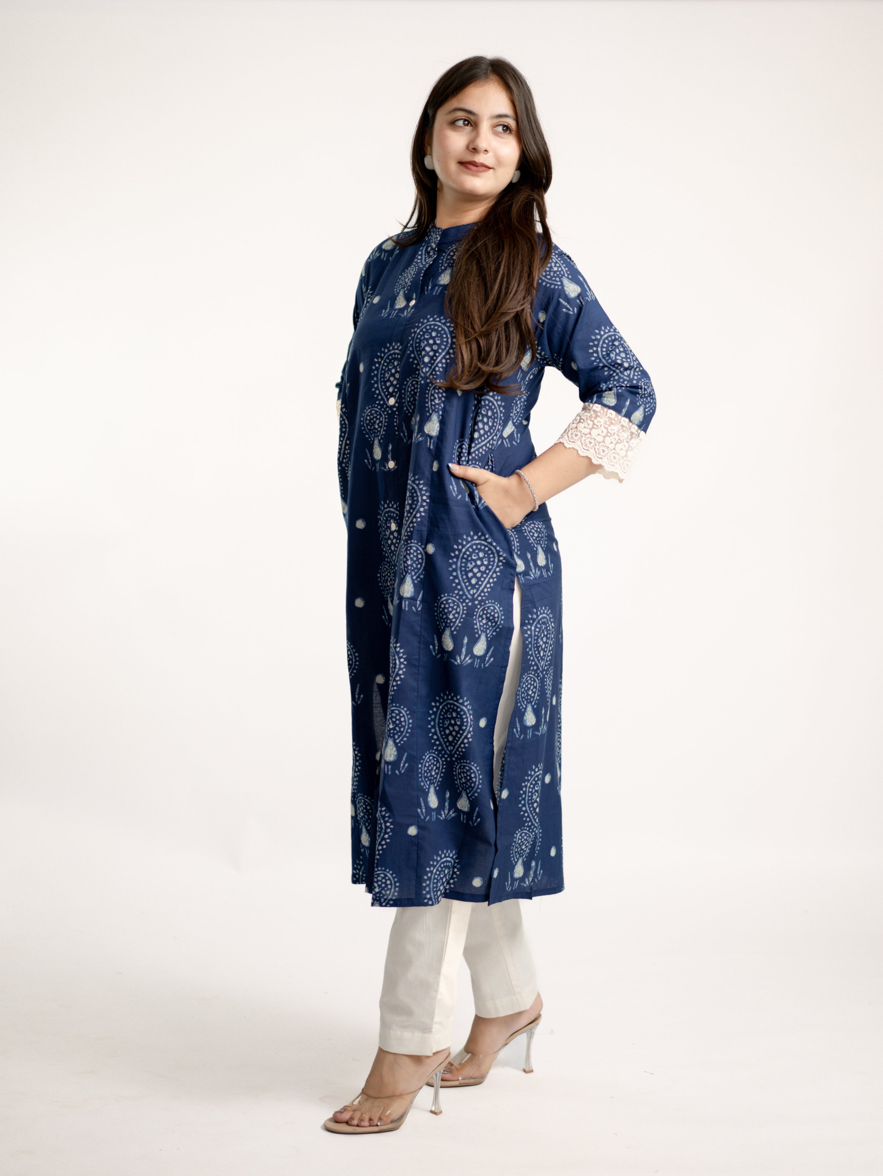 Karina Indigo Blue Cotton Casual A-line Kurta
