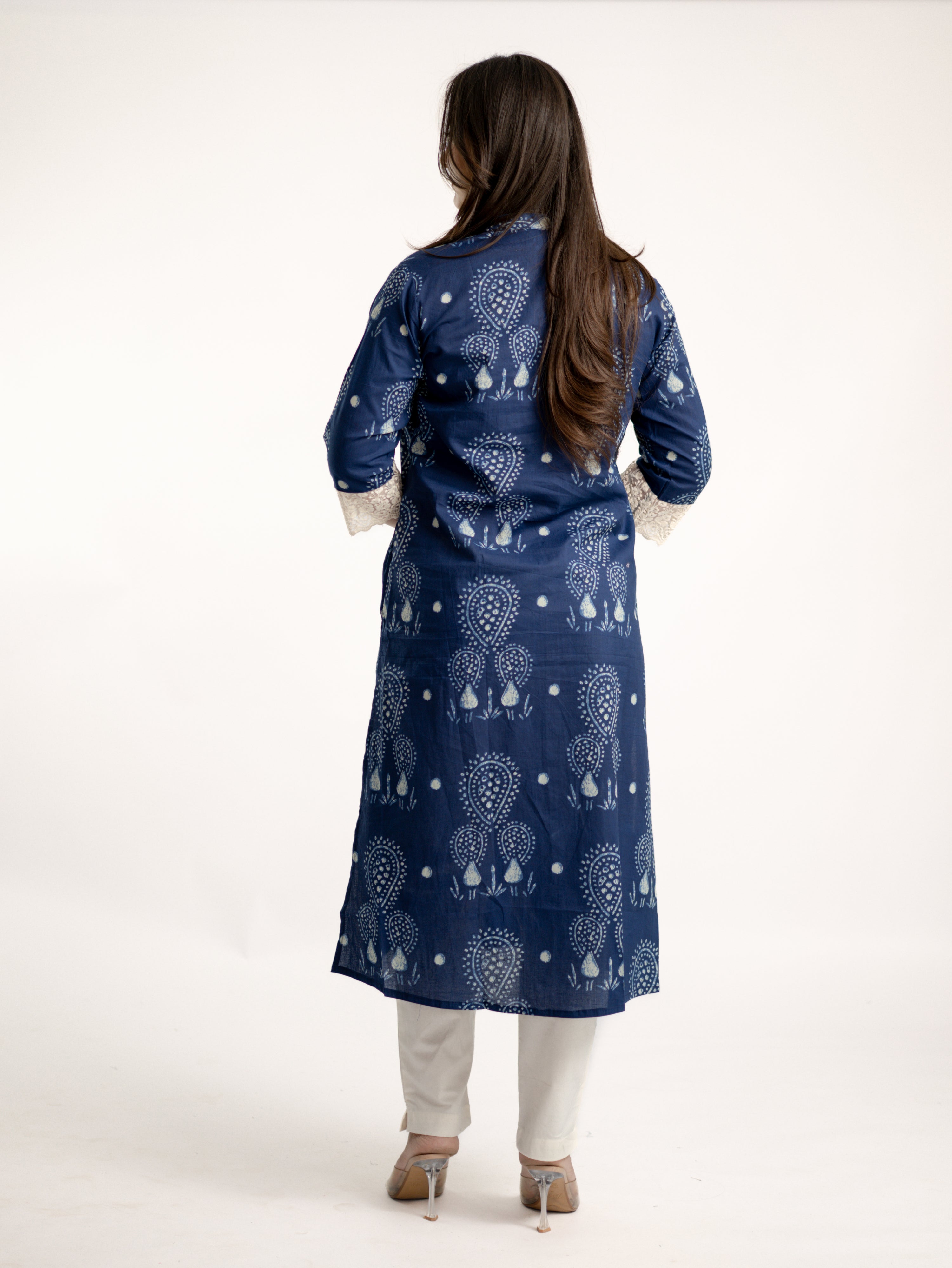 Karina Indigo Blue Cotton Casual A-line Kurta