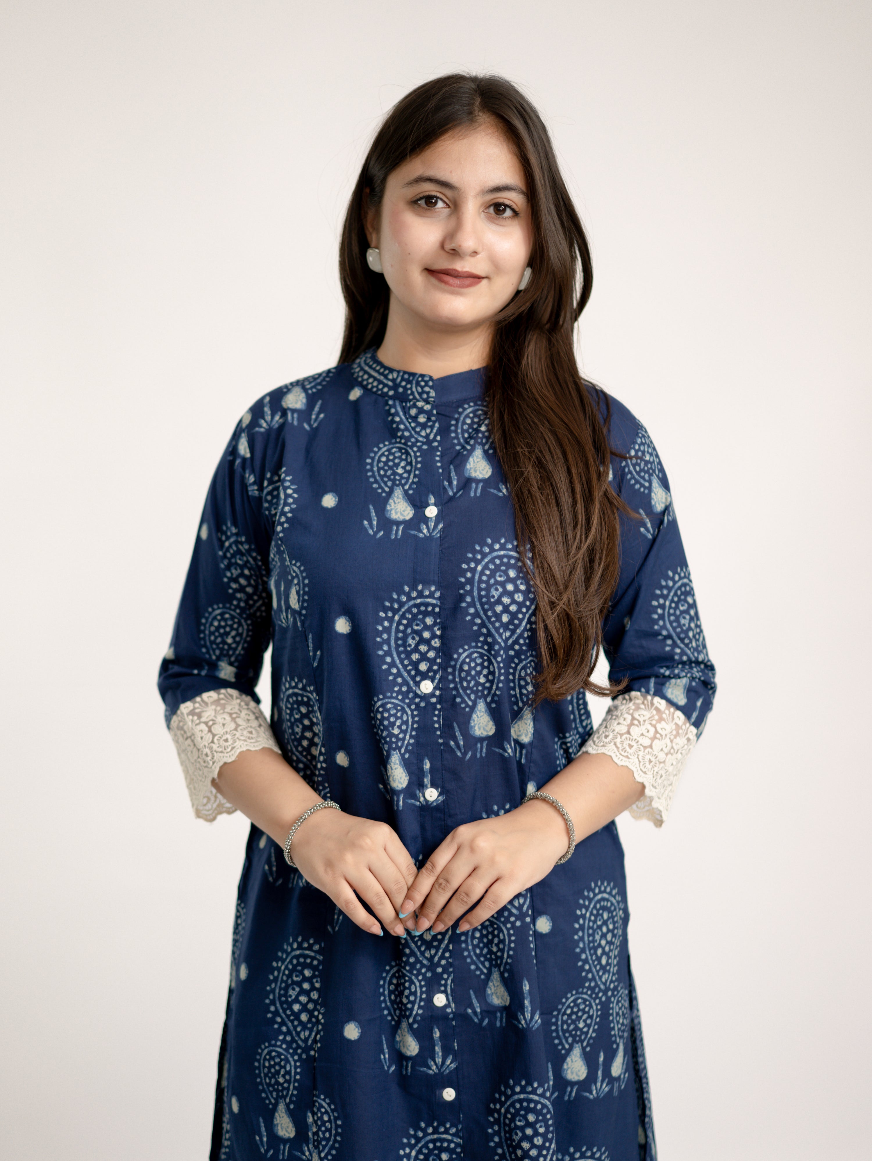 Karina Indigo Blue Cotton Casual A-line Kurta