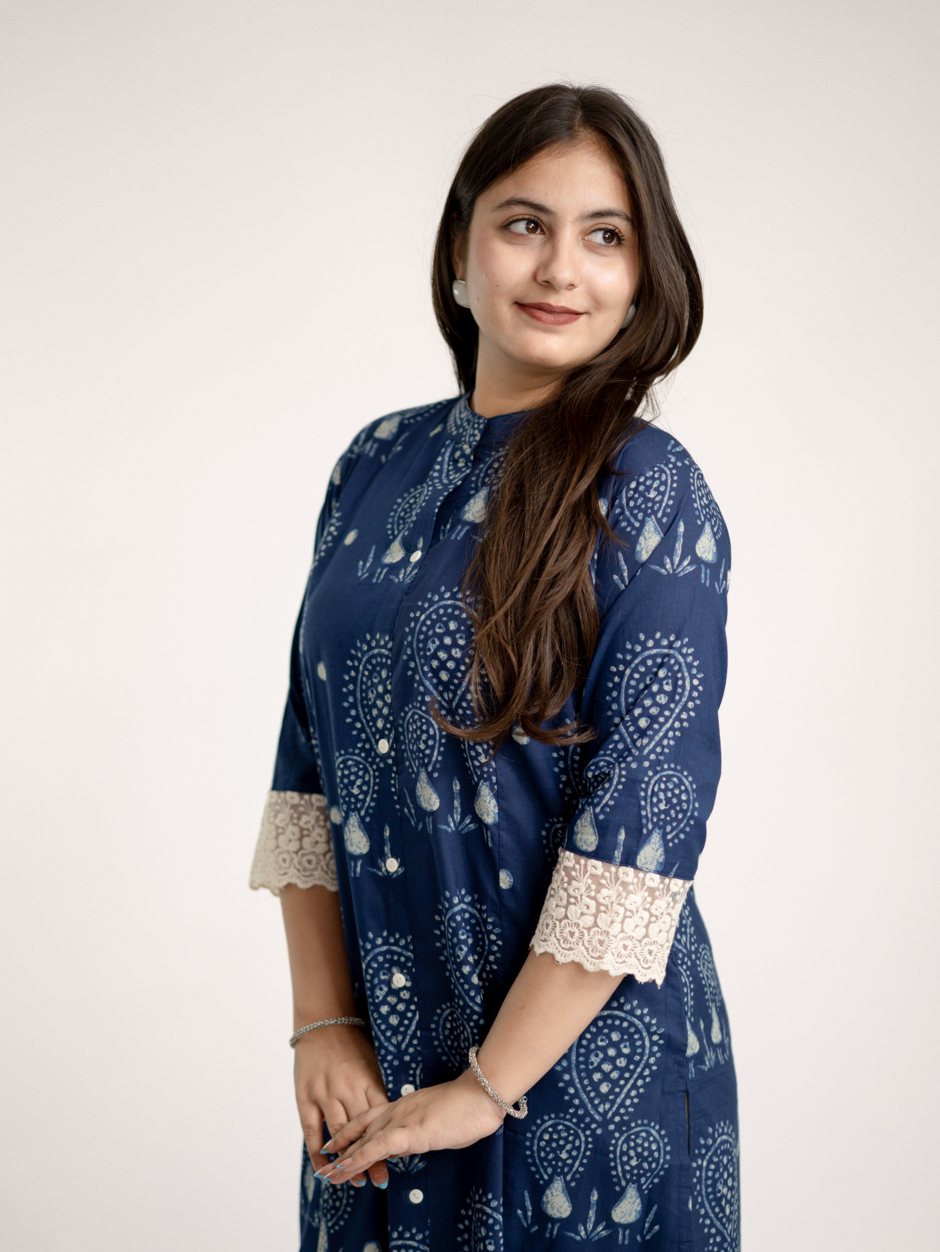 Karina Indigo Blue Cotton Casual A-line Kurta