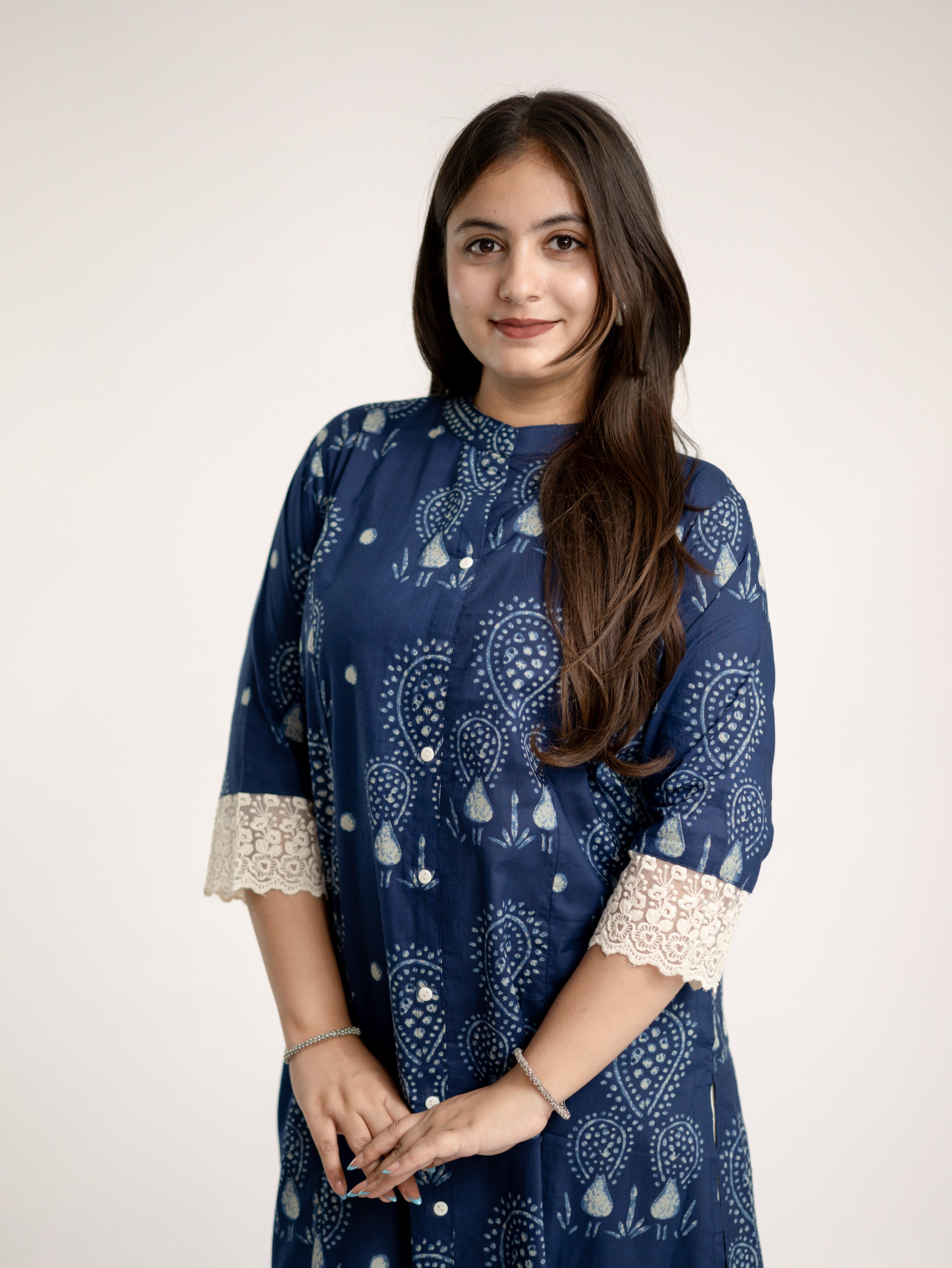 Karina Indigo Blue Cotton Casual A-line Kurta