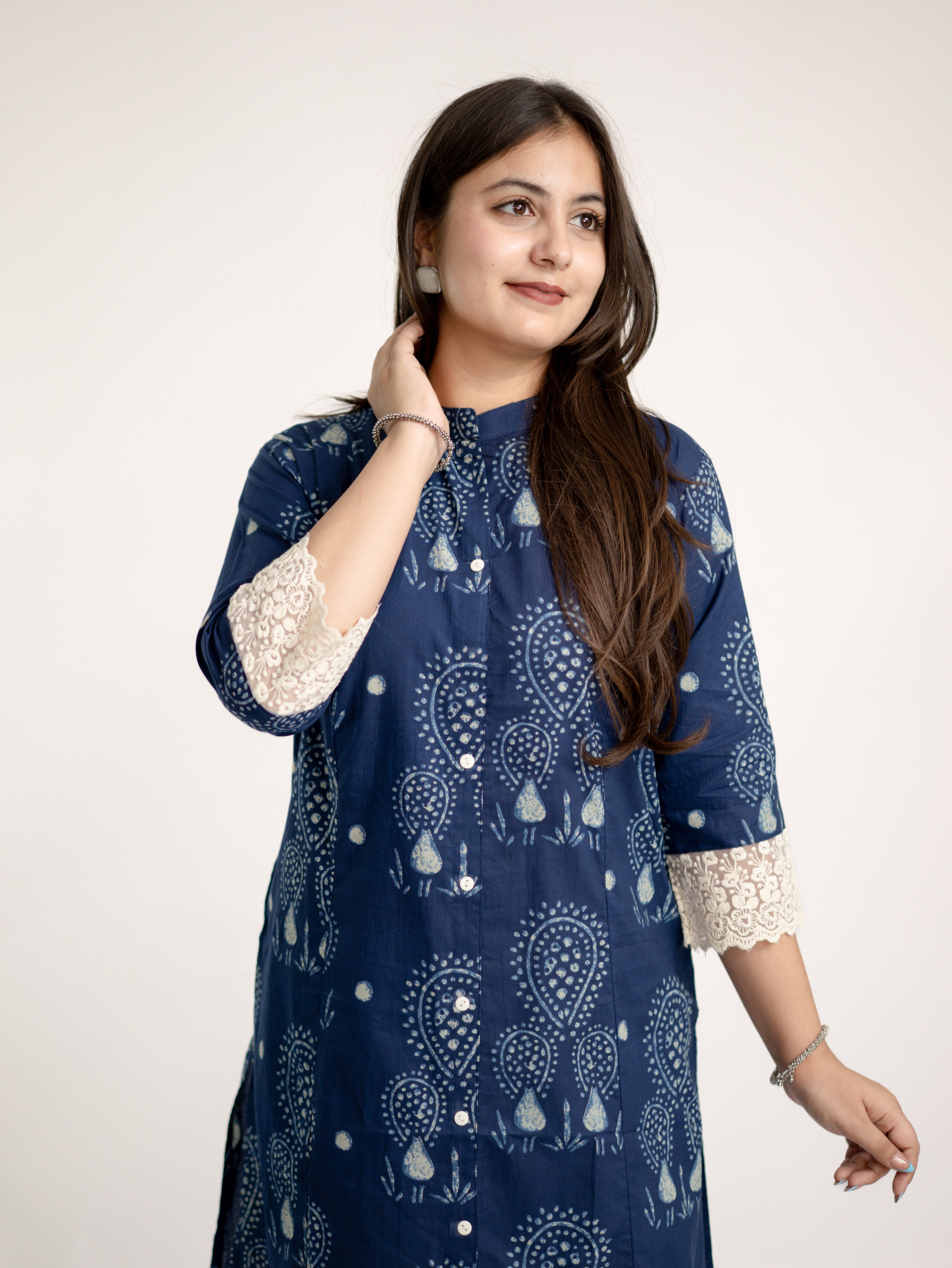 Karina Indigo Blue Cotton Casual A-line Kurta