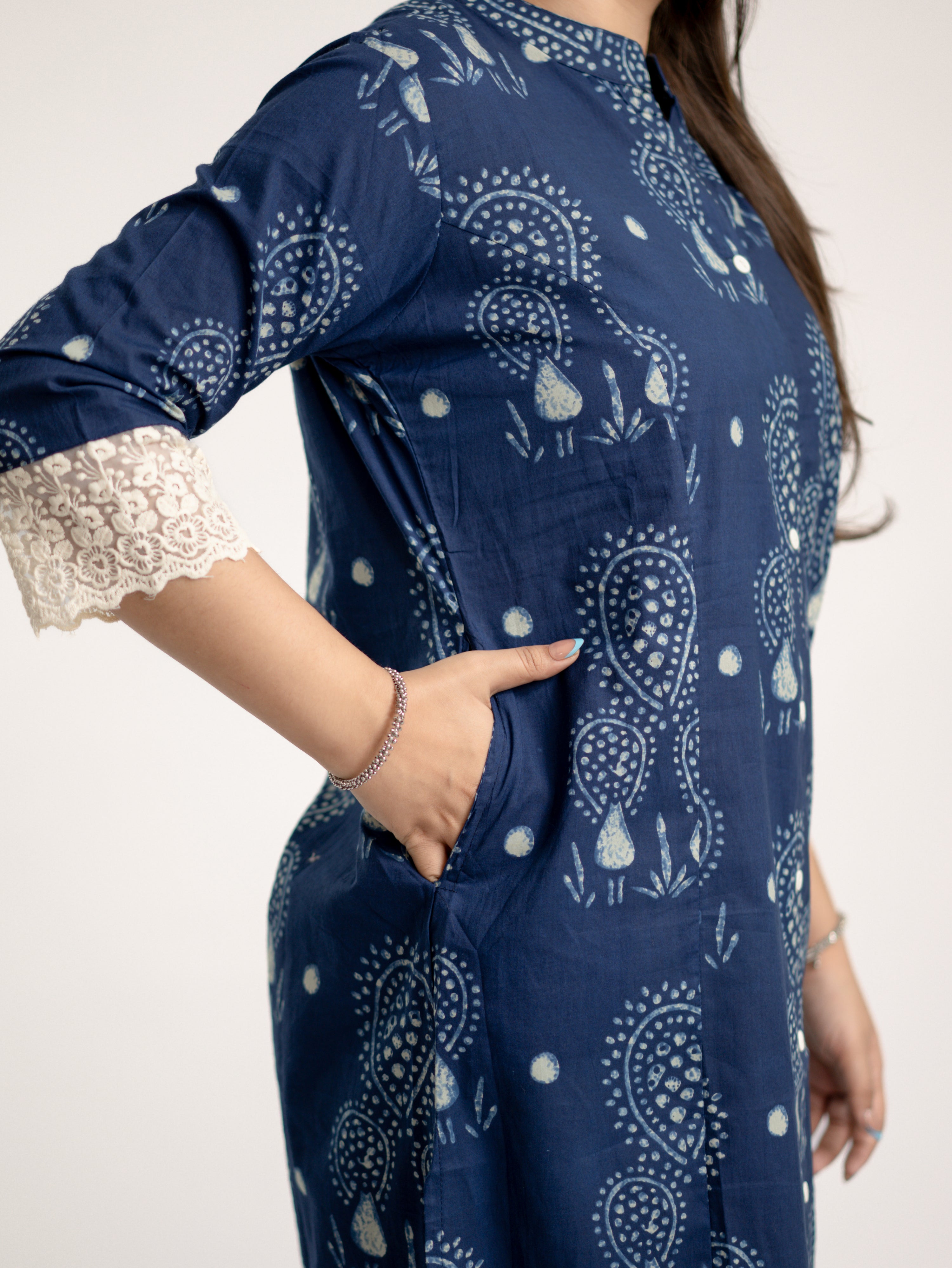 Karina Indigo Blue Cotton Casual A-line Kurta