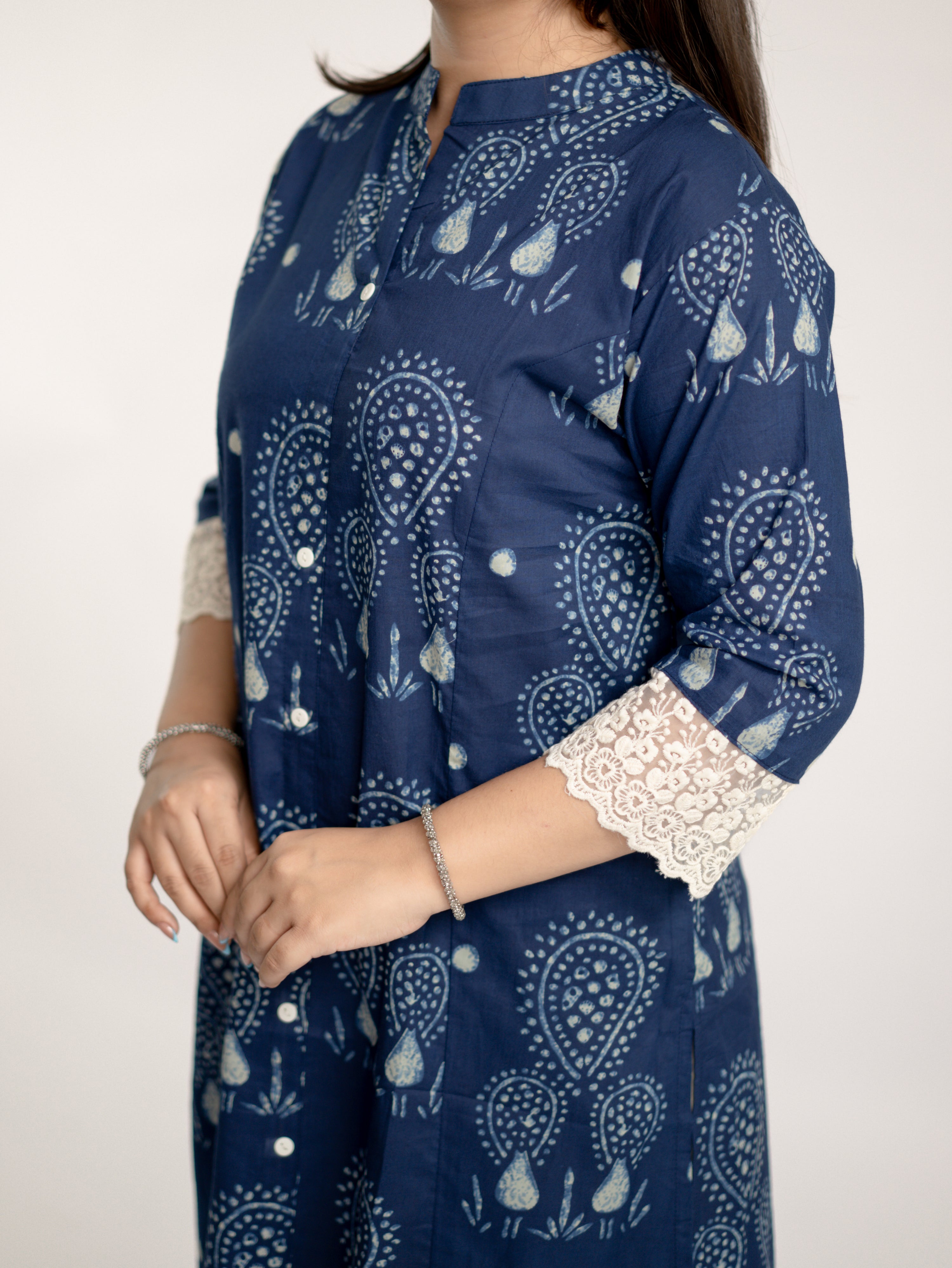 Karina Indigo Blue Cotton Casual A-line Kurta