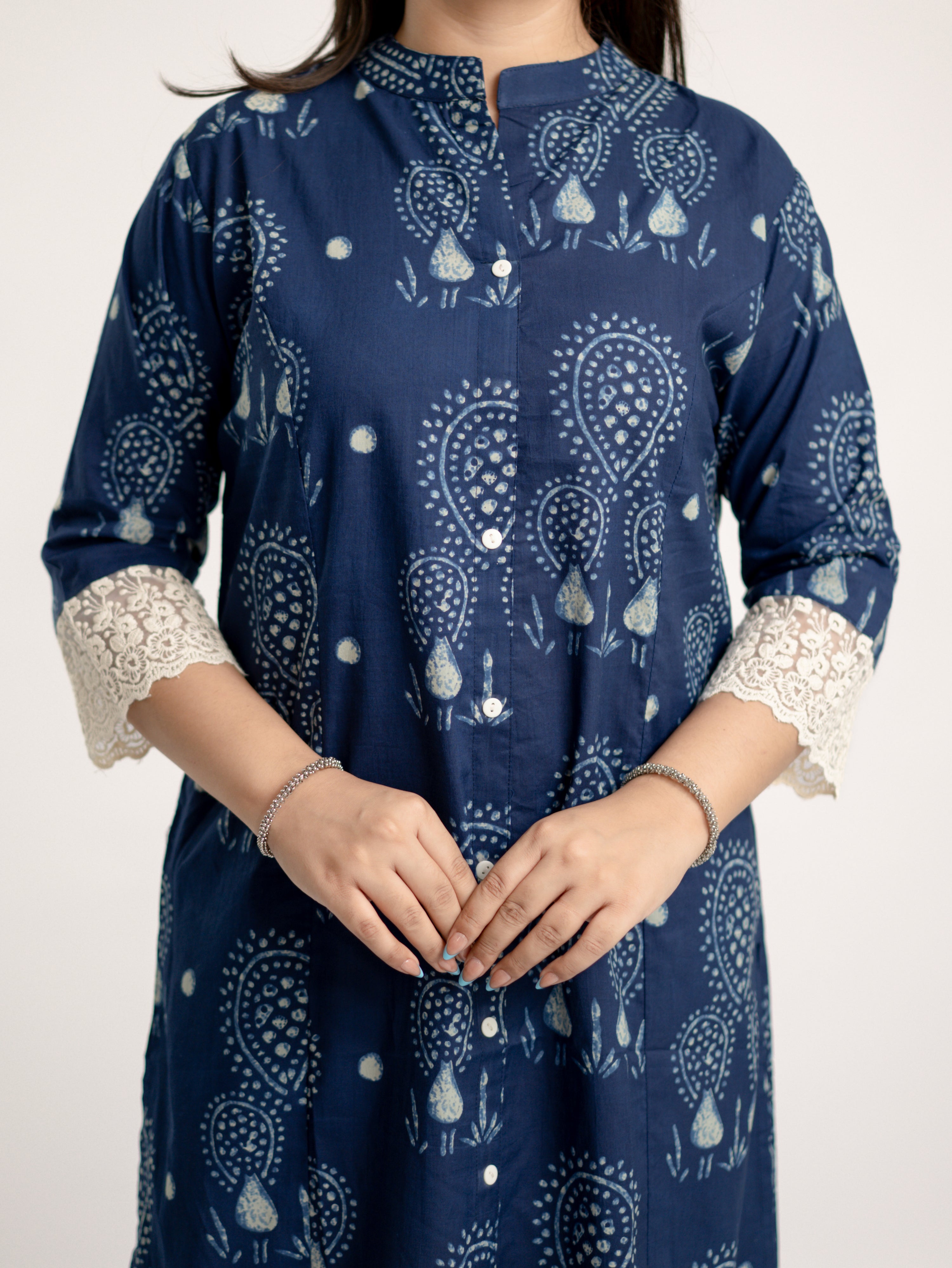 Karina Indigo Blue Cotton Casual A-line Kurta