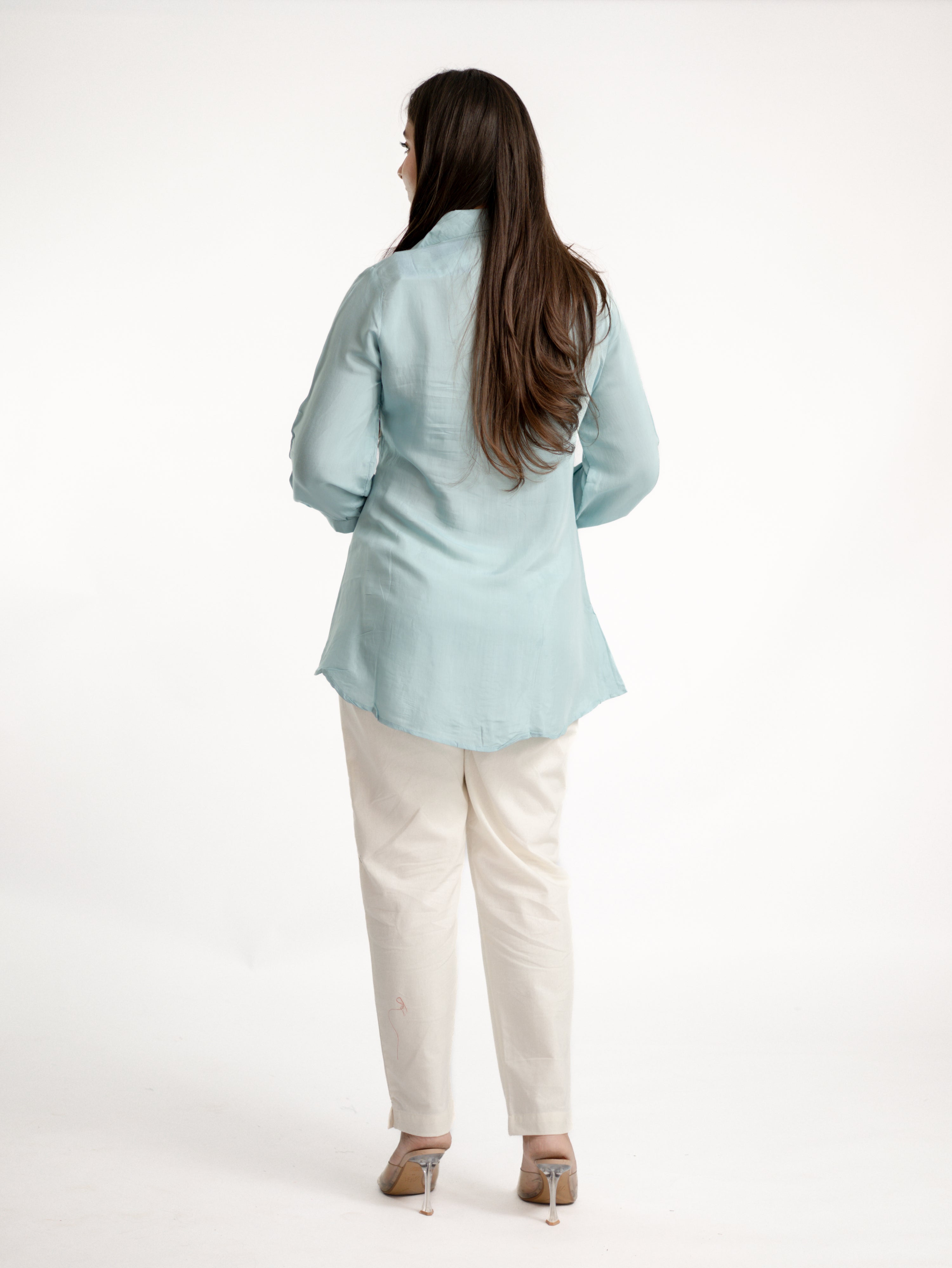 Sirya Blue Muslin Lucknowi Embroidered Short Top