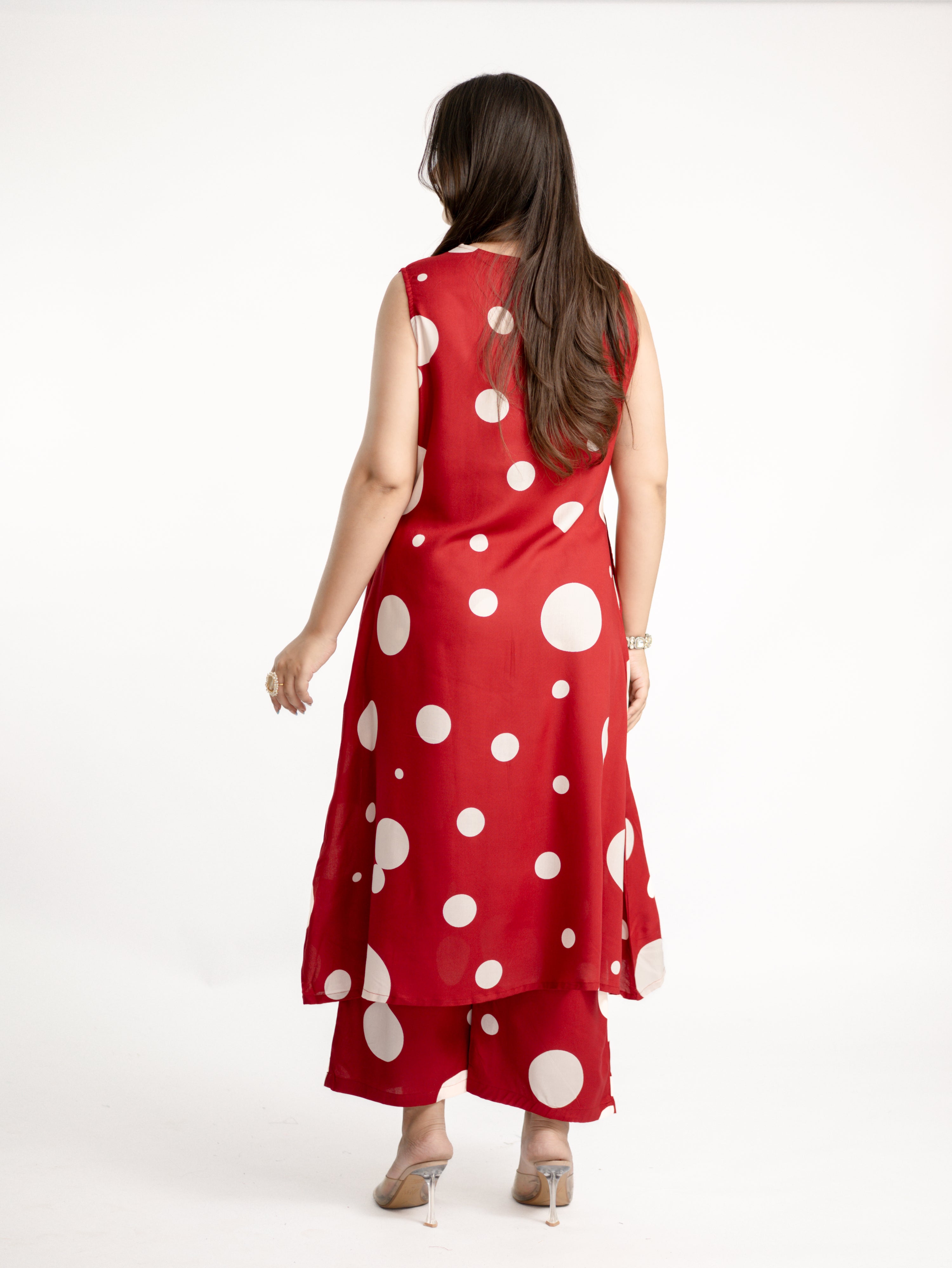 Laila Red Polka Rayon A-line Coord Set
