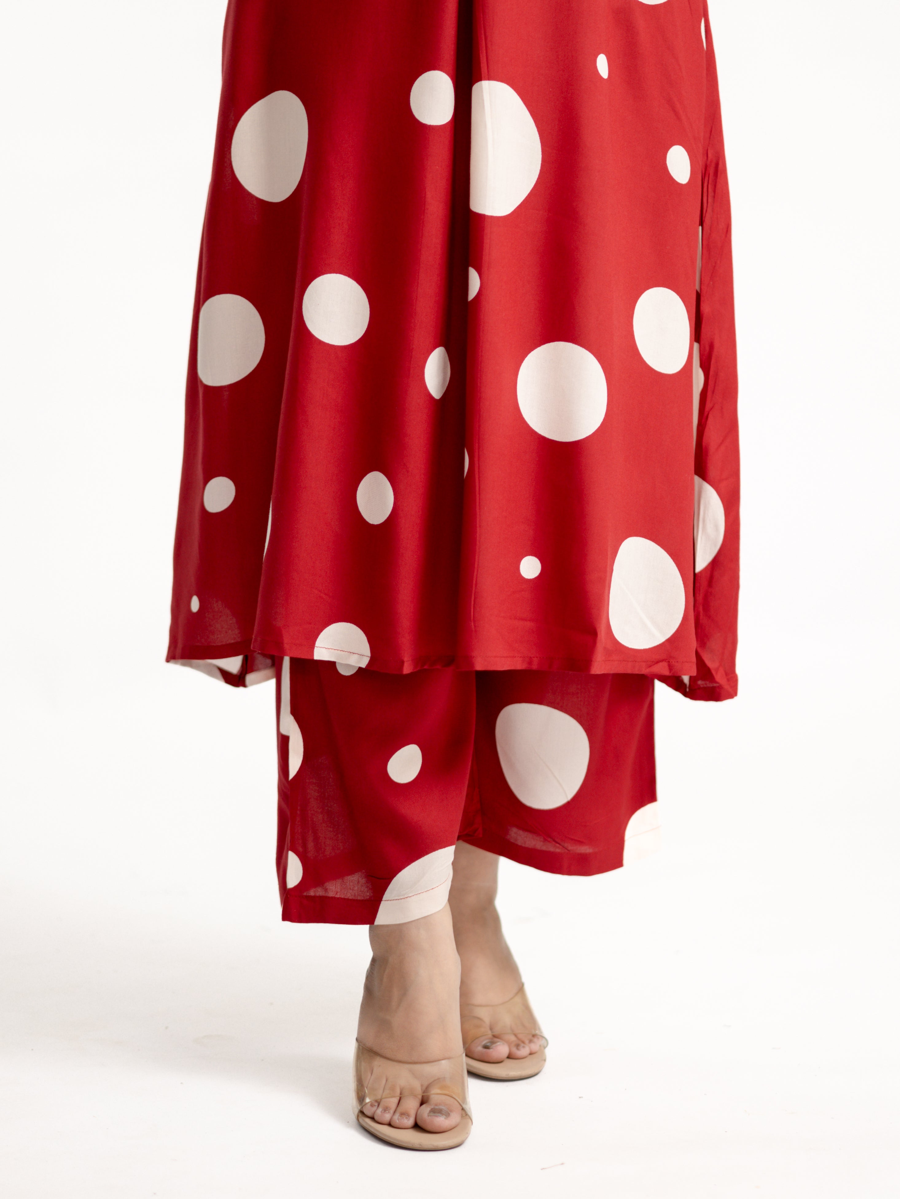 Laila Red Polka Rayon A-line Coord Set