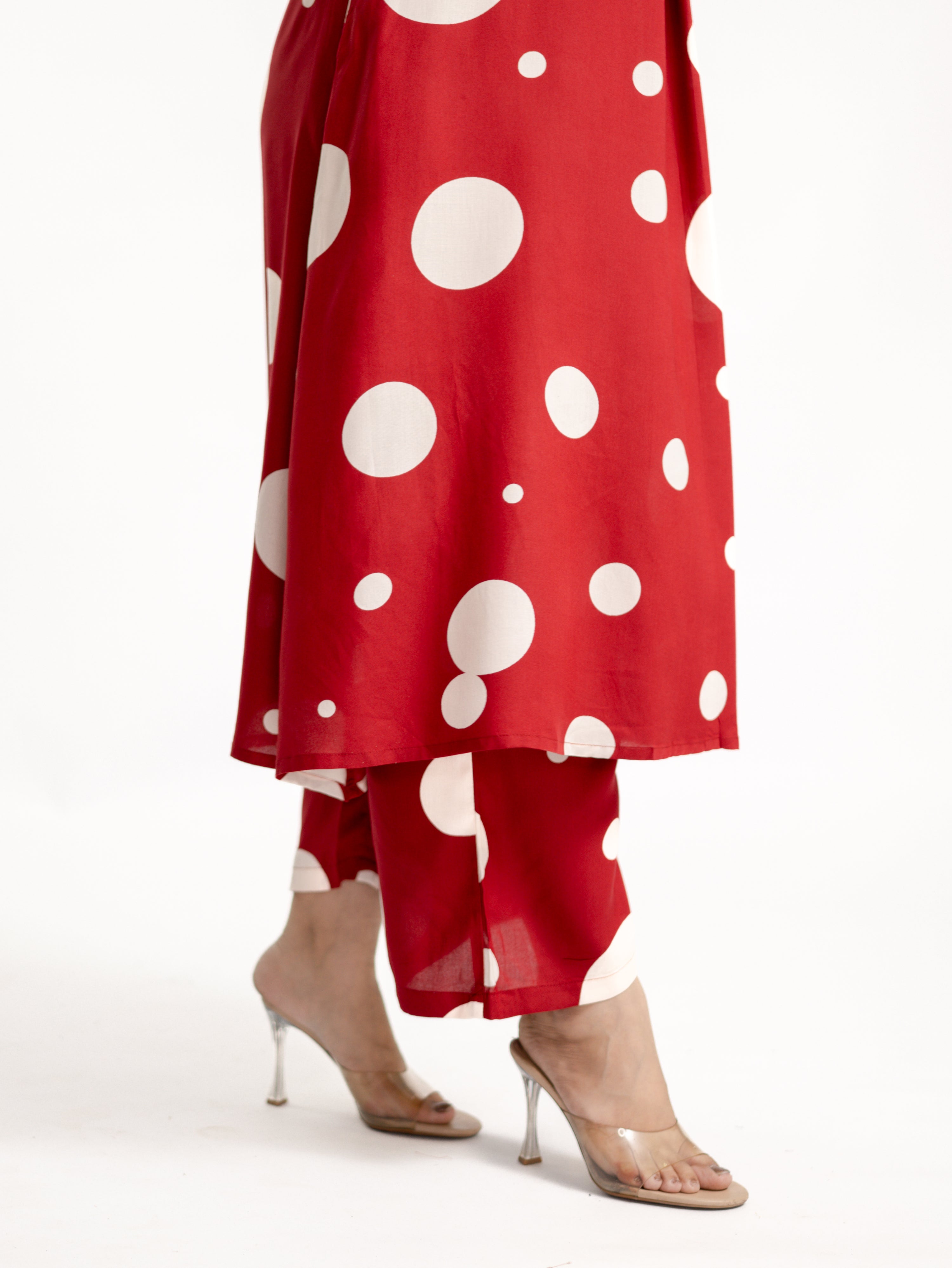 Laila Red Polka Rayon A-line Coord Set