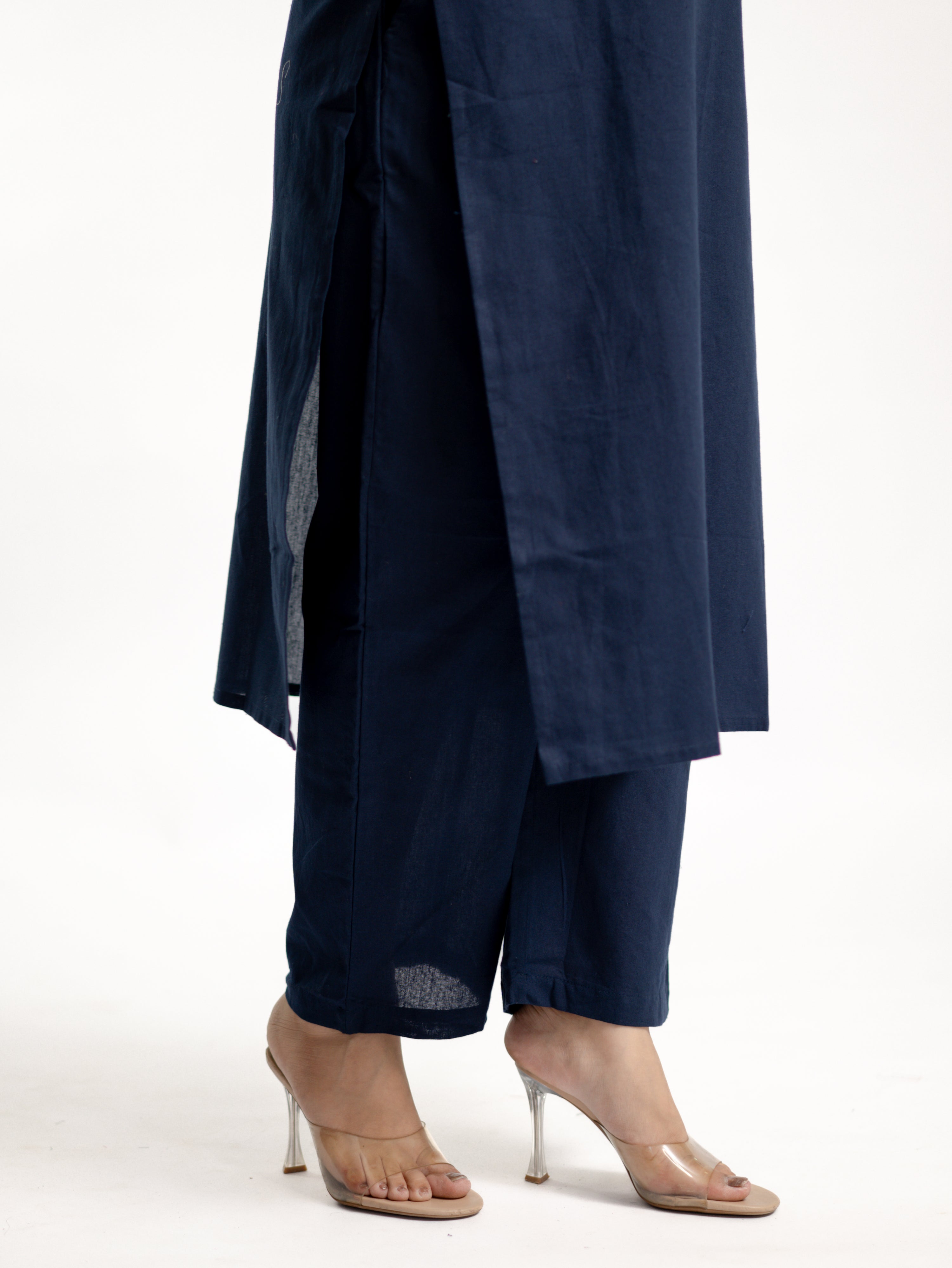 Janki Blue Cotton Hand Embroidered Straight Dupatta Set