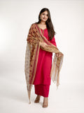 Janki Pink Cotton Hand Embroidered Straight Dupatta Set