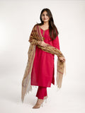 Janki Pink Cotton Hand Embroidered Straight Dupatta Set