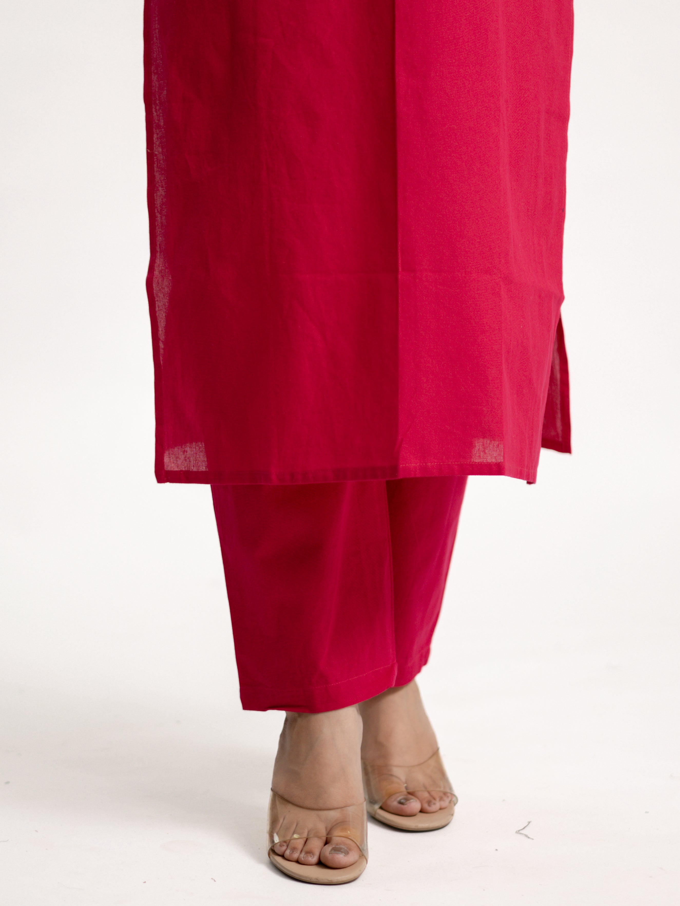 Janki Pink Cotton Hand Embroidered Straight Dupatta Set