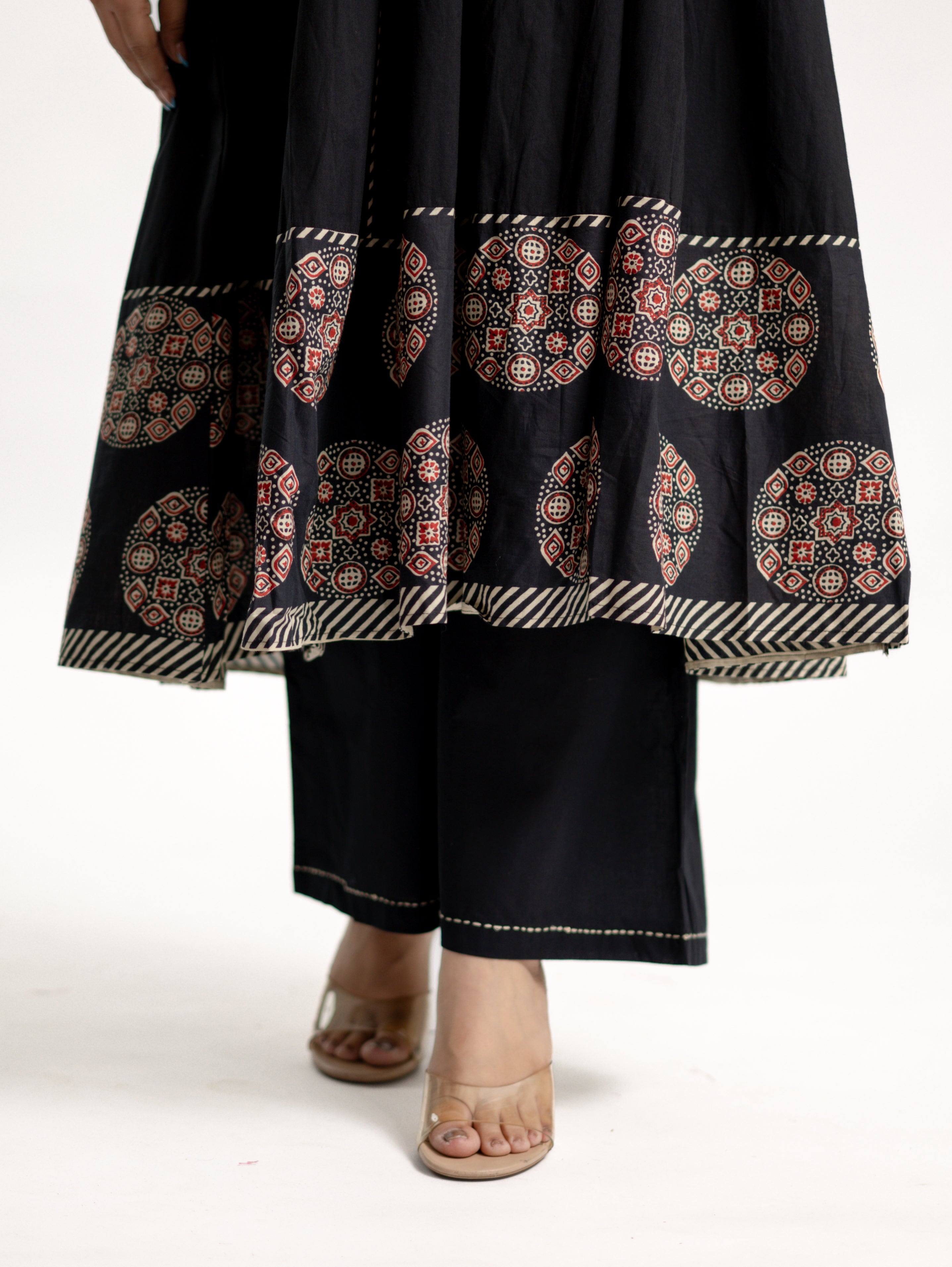 Aleena Black Cotton Embroidered Anarkali Dupatta Set
